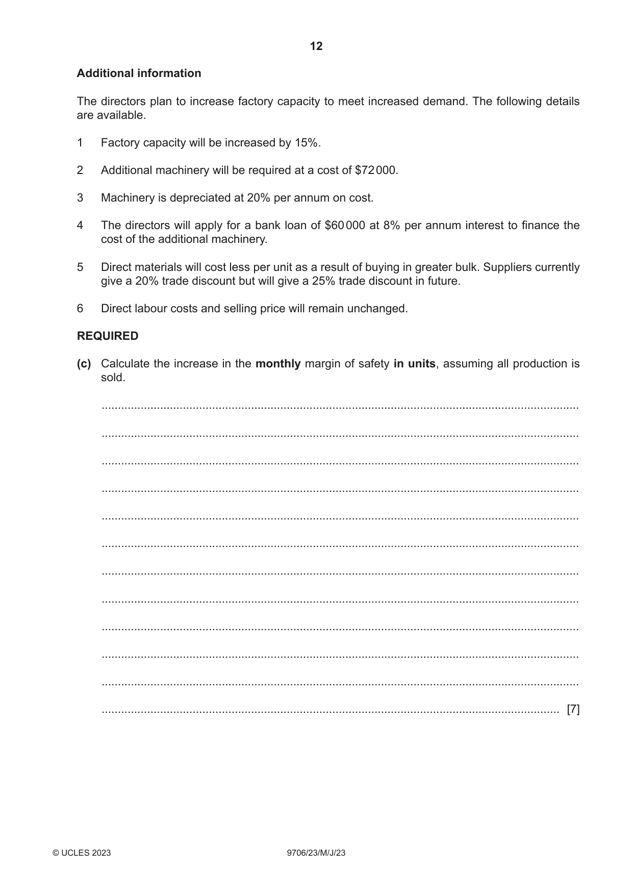 Cambridge A Level Accounting 9706 2023 May/June Paper 2 · Variant 3 question paper, page 12 of 16
