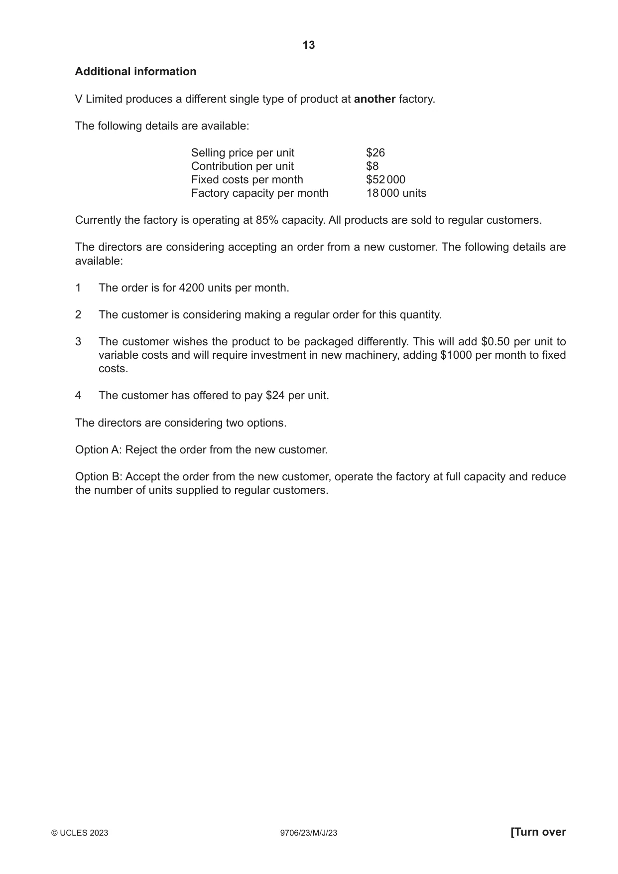 Cambridge A Level Accounting 9706 2023 May/June Paper 2 · Variant 3 question paper, page 13 of 16