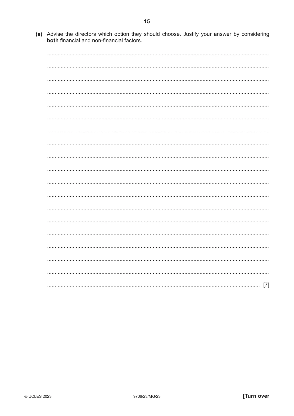 Cambridge A Level Accounting 9706 2023 May/June Paper 2 · Variant 3 question paper, page 15 of 16