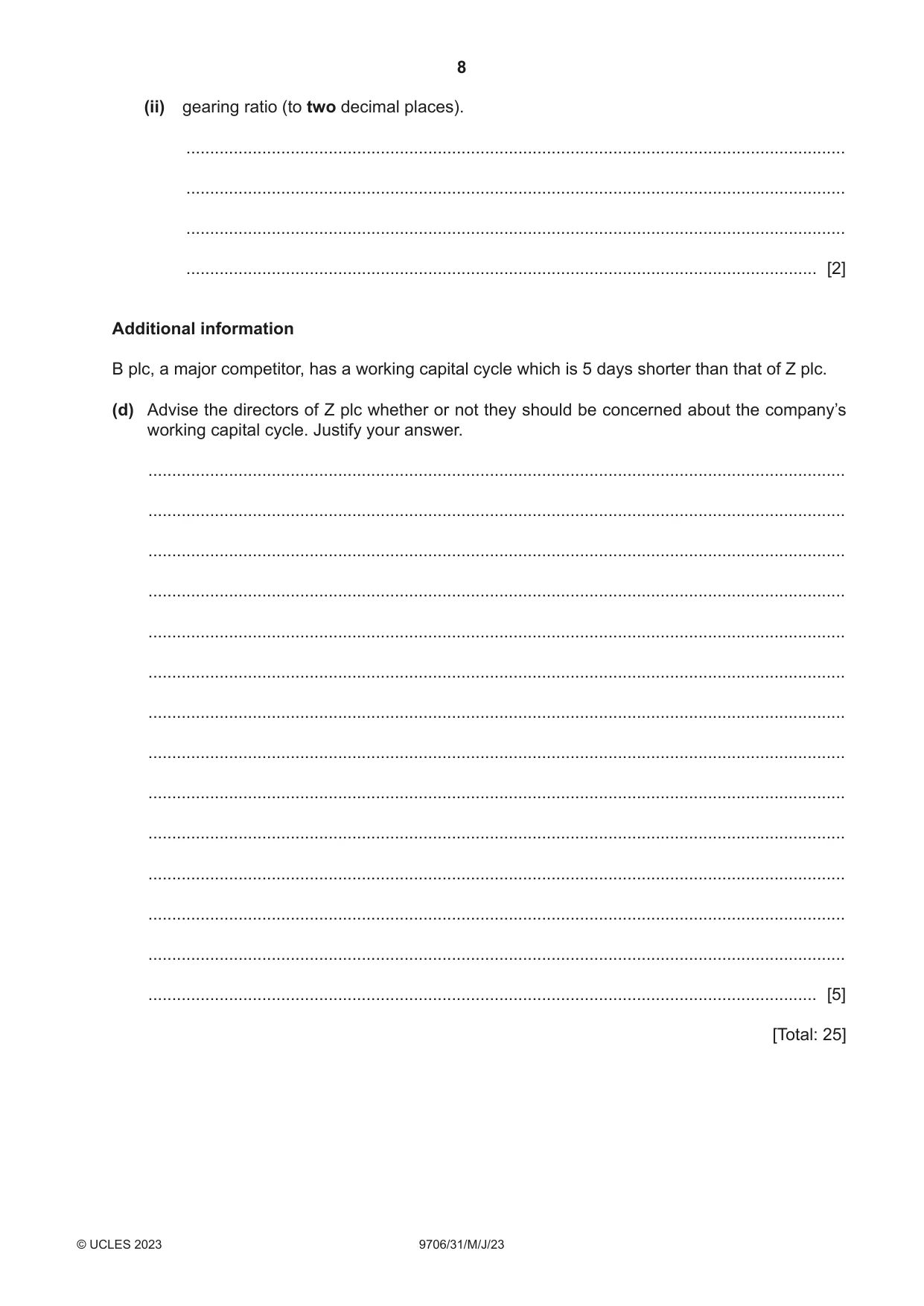 Cambridge A Level Accounting 9706 2023 May/June Paper 3 · Variant 1 question paper, page 8 of 12