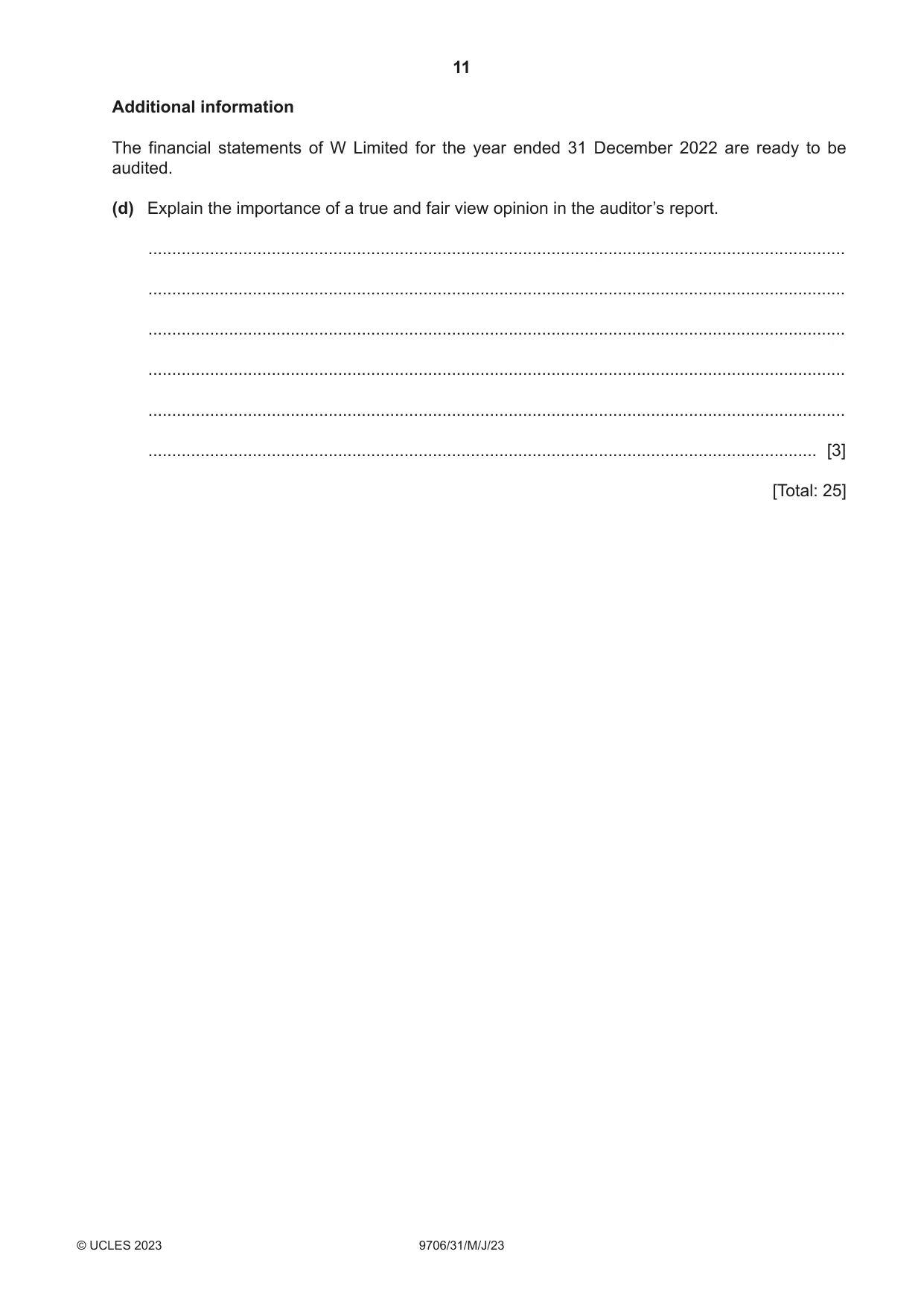 Cambridge A Level Accounting 9706 2023 May/June Paper 3 · Variant 1 question paper, page 11 of 12