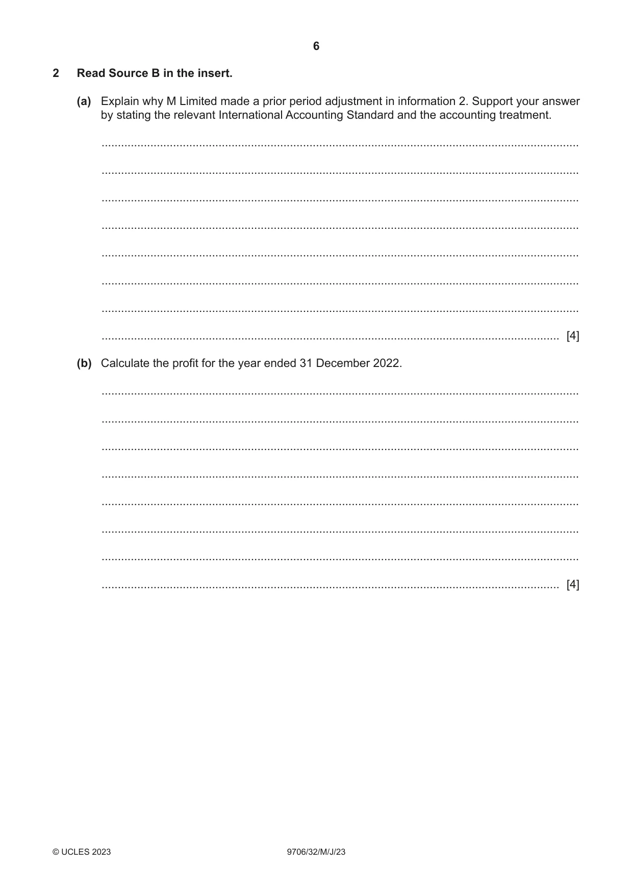 Cambridge A Level Accounting 9706 2023 May/June Paper 3 · Variant 2 question paper, page 6 of 12