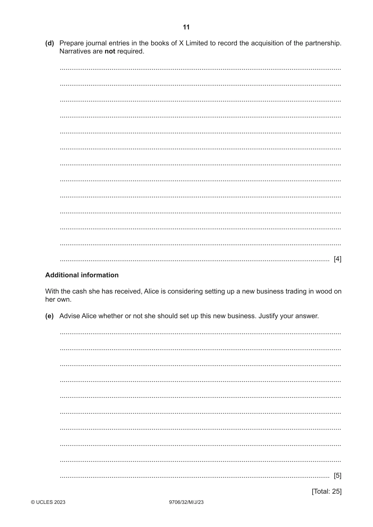 Cambridge A Level Accounting 9706 2023 May/June Paper 3 · Variant 2 question paper, page 11 of 12