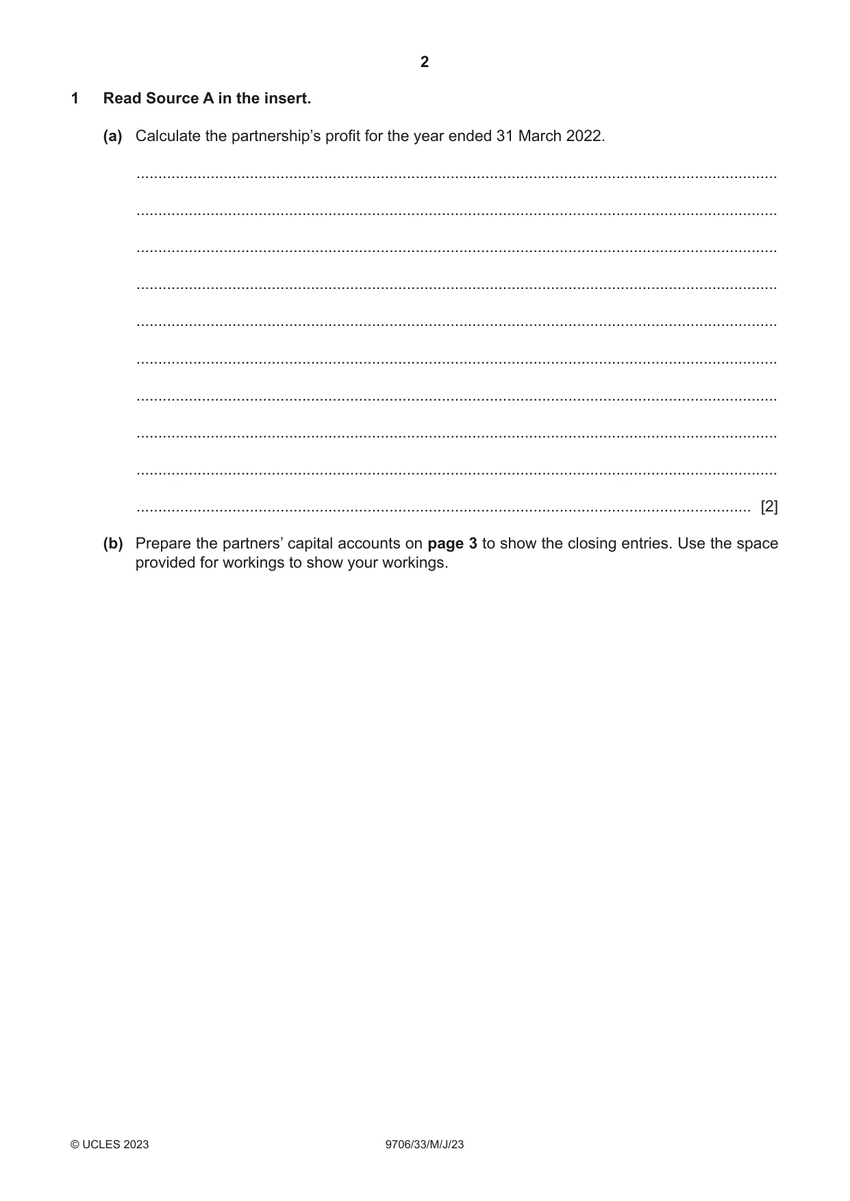 Cambridge A Level Accounting 9706 2023 May/June Paper 3 · Variant 3 question paper, page 2 of 12
