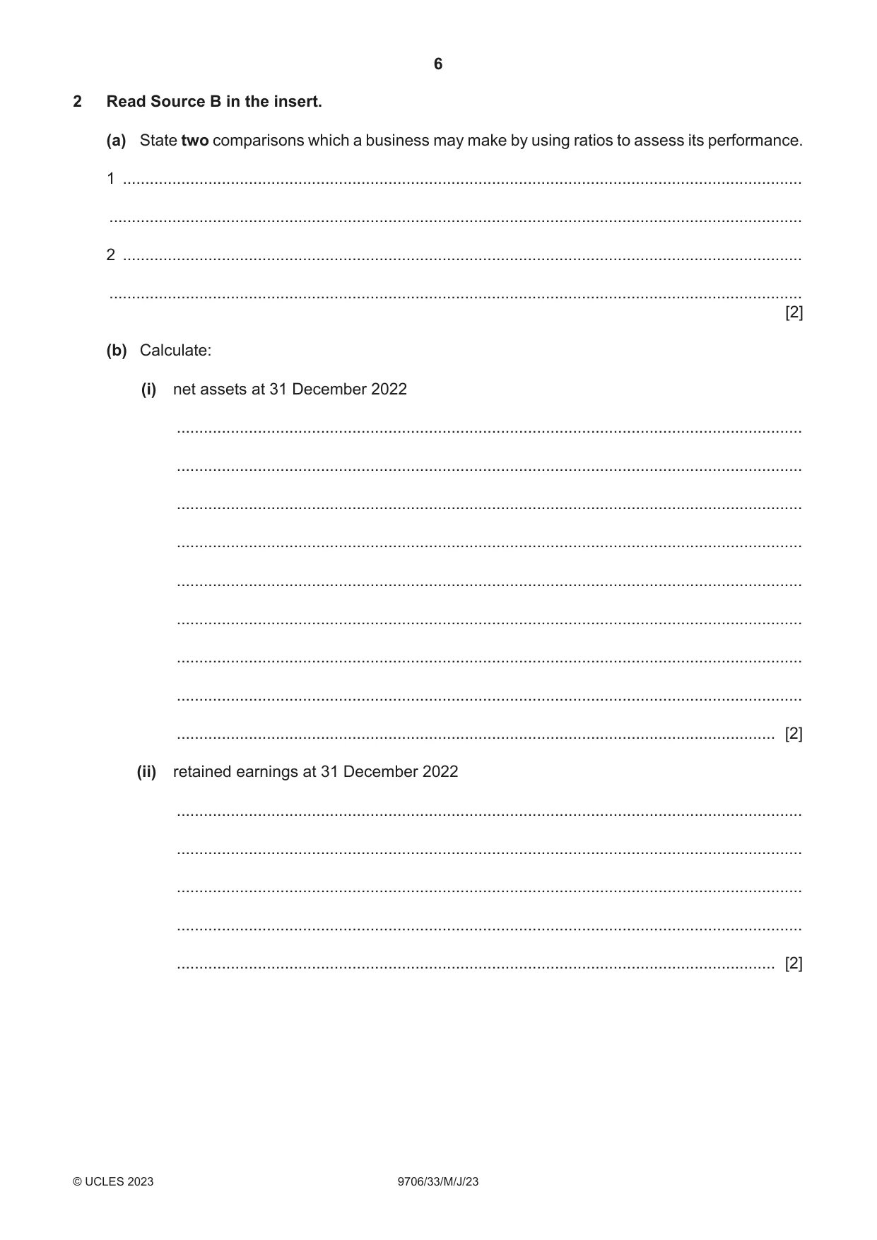 Cambridge A Level Accounting 9706 2023 May/June Paper 3 · Variant 3 question paper, page 6 of 12