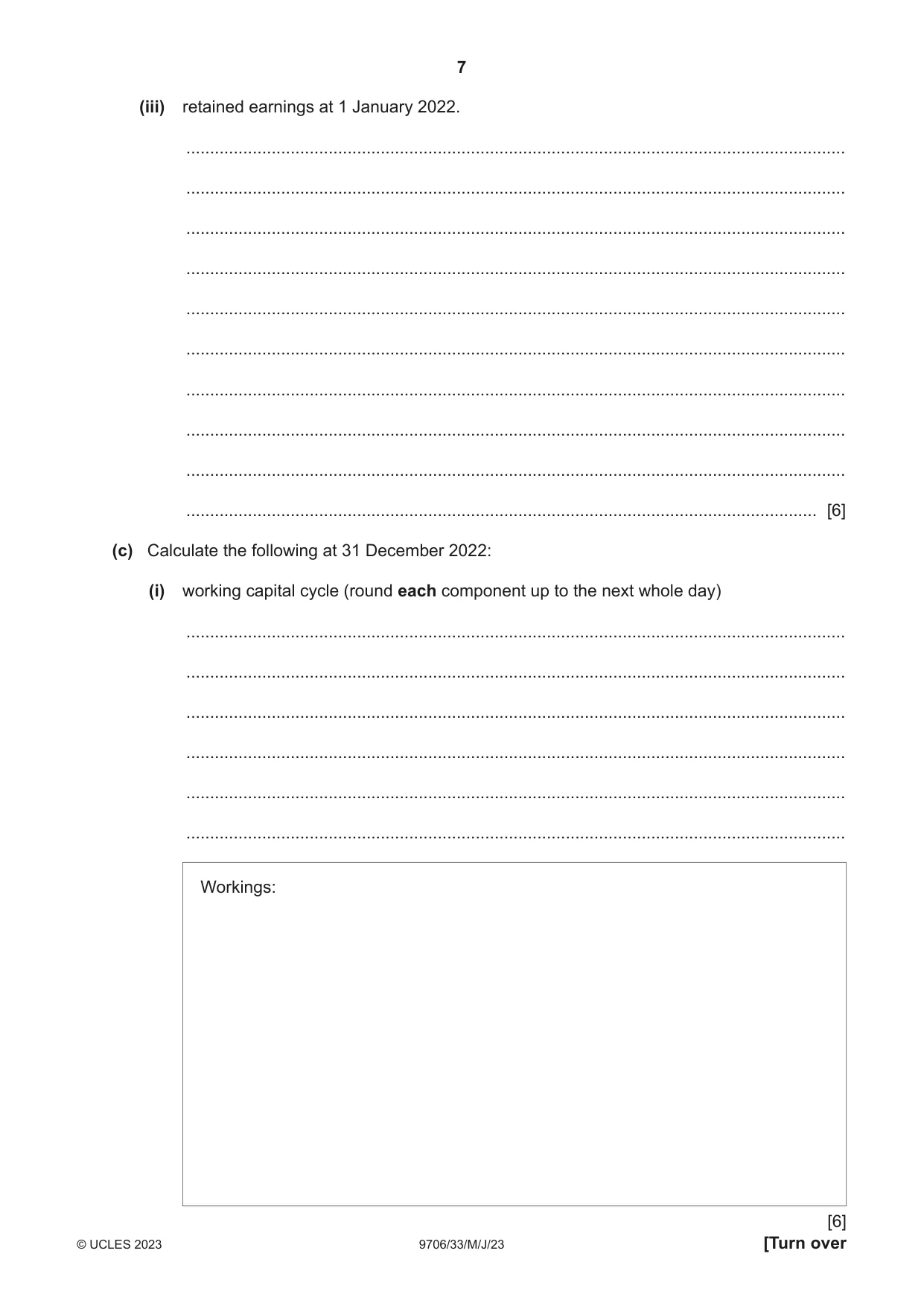 Cambridge A Level Accounting 9706 2023 May/June Paper 3 · Variant 3 question paper, page 7 of 12