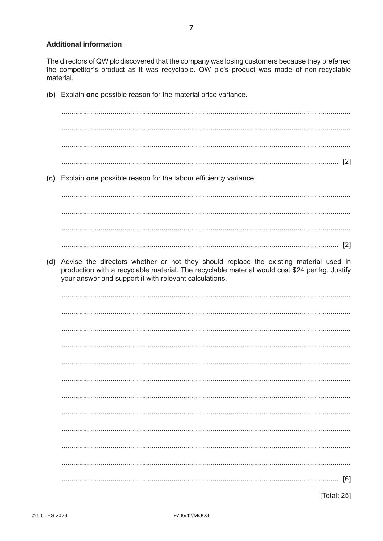 Cambridge A Level Accounting 9706 2023 May/June Paper 4 · Variant 2 question paper, page 7 of 8