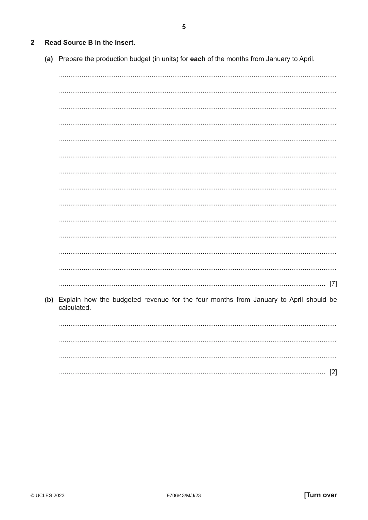 Cambridge A Level Accounting 9706 2023 May/June Paper 4 · Variant 3 question paper, page 5 of 8