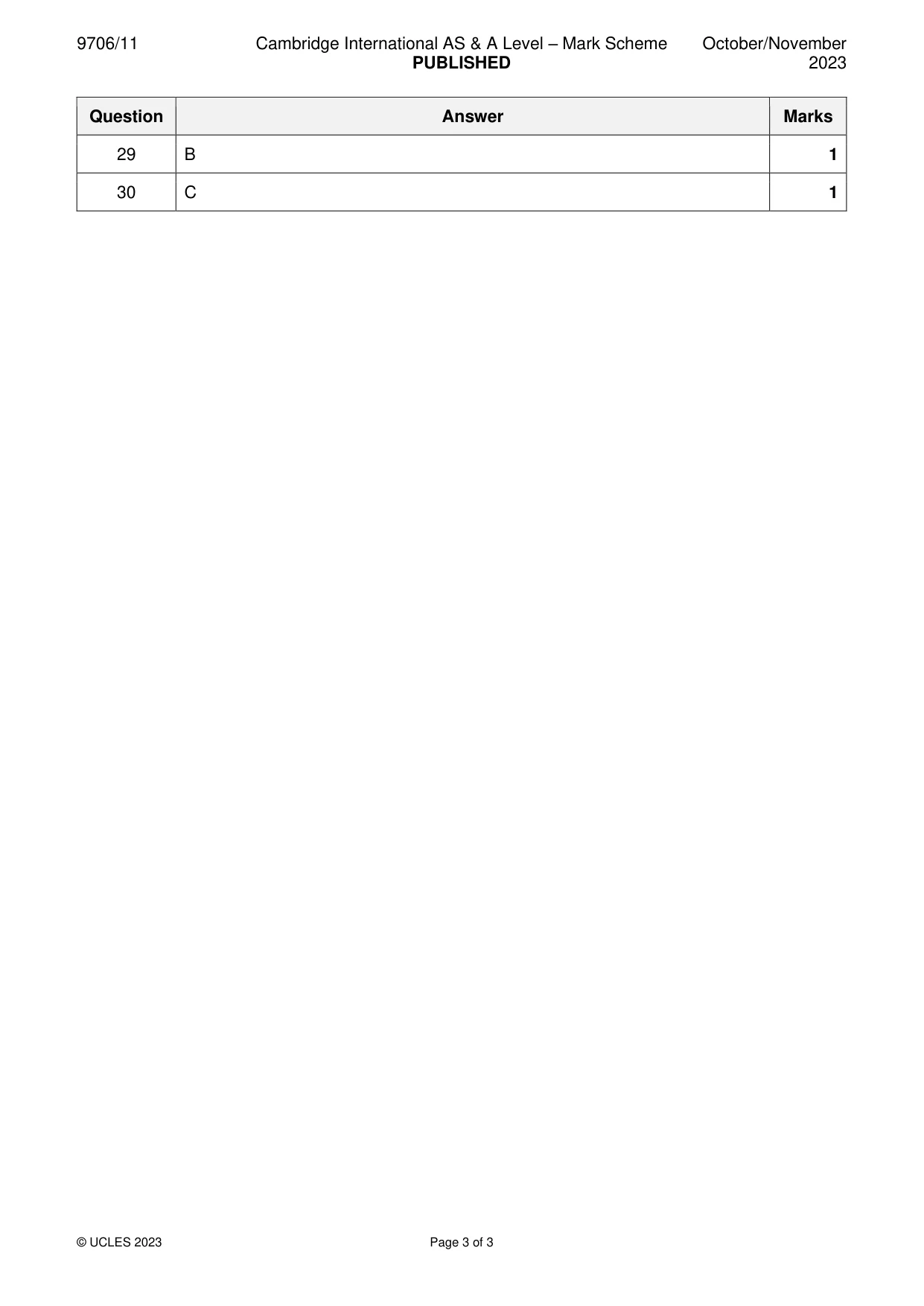 Mark scheme, page 3 of 3