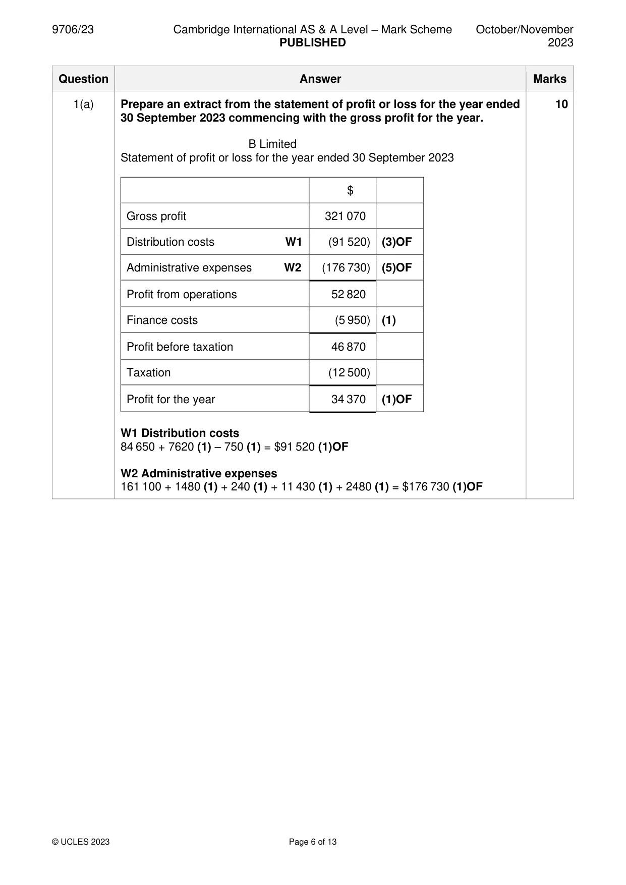 Mark scheme, page 6 of 13