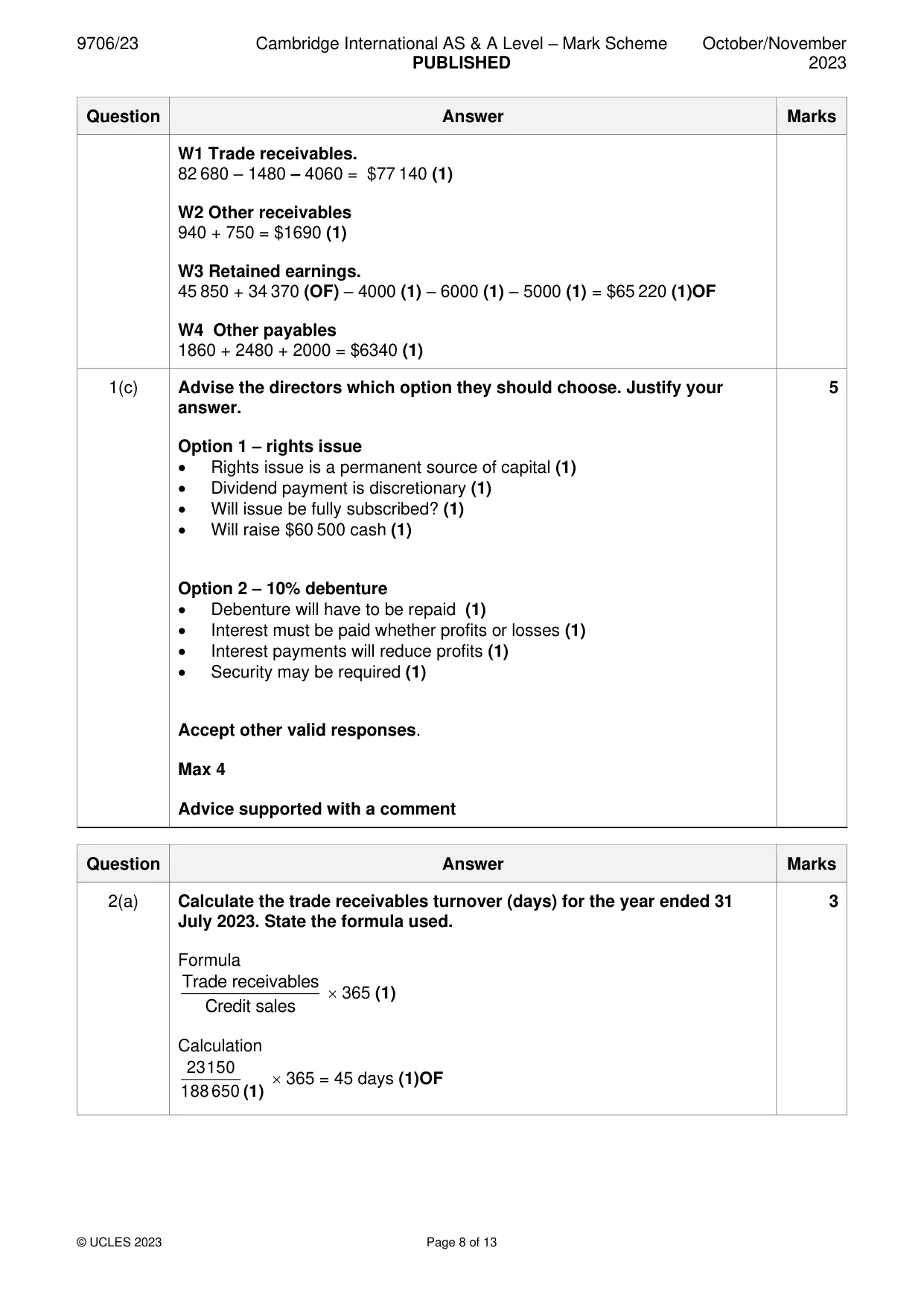 Mark scheme, page 8 of 13