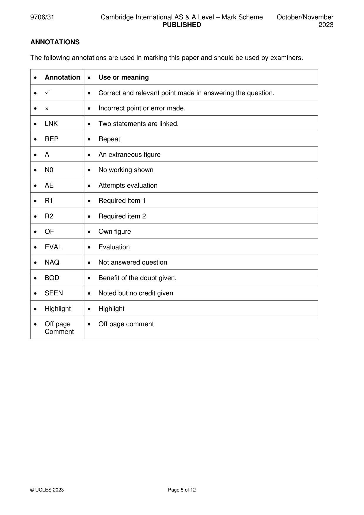 Mark scheme, page 5 of 12