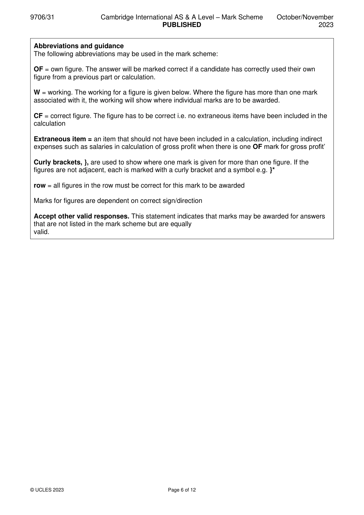 Mark scheme, page 6 of 12
