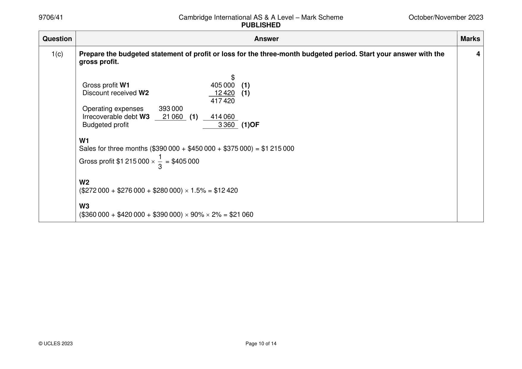 Mark scheme, page 10 of 14