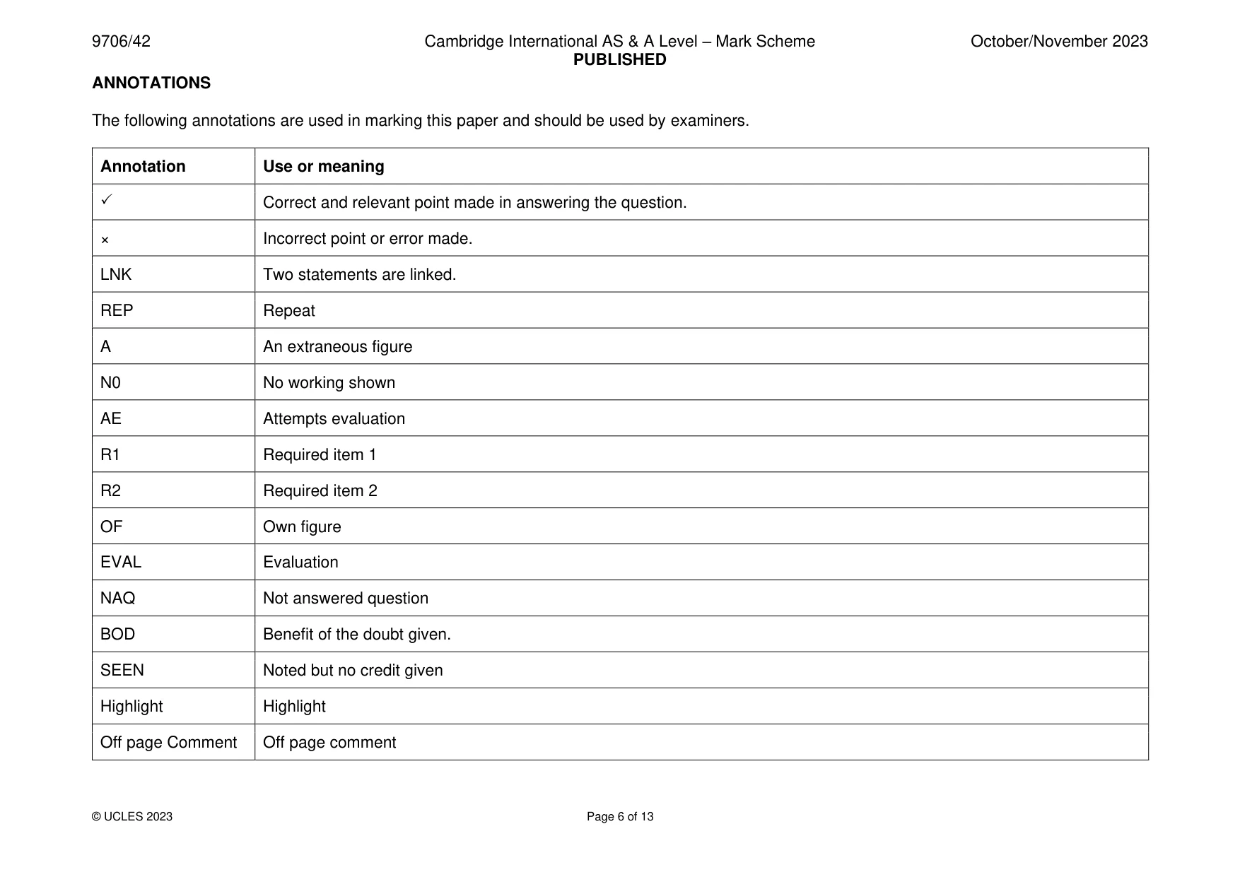 Mark scheme, page 6 of 13