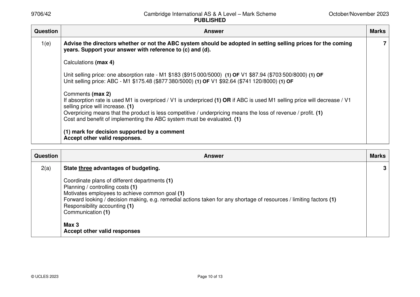 Mark scheme, page 10 of 13