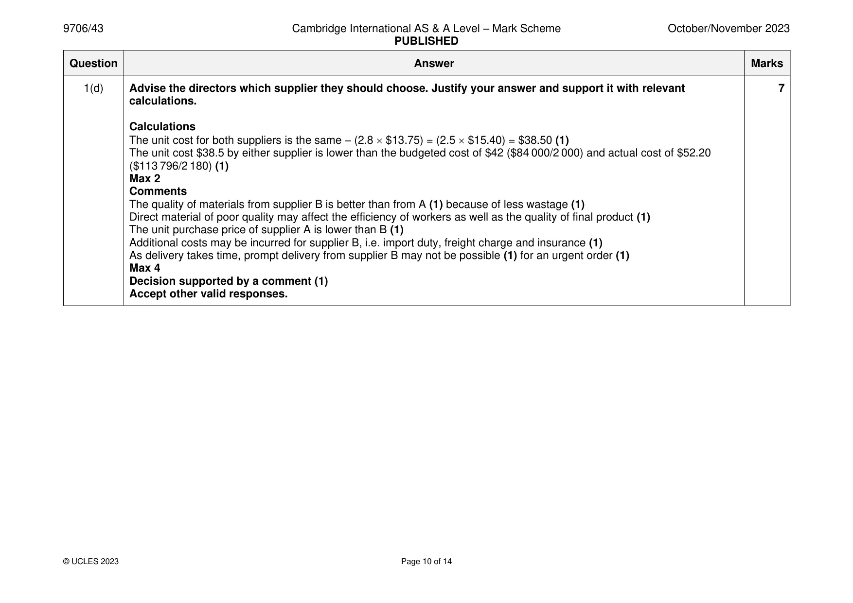 Mark scheme, page 10 of 14