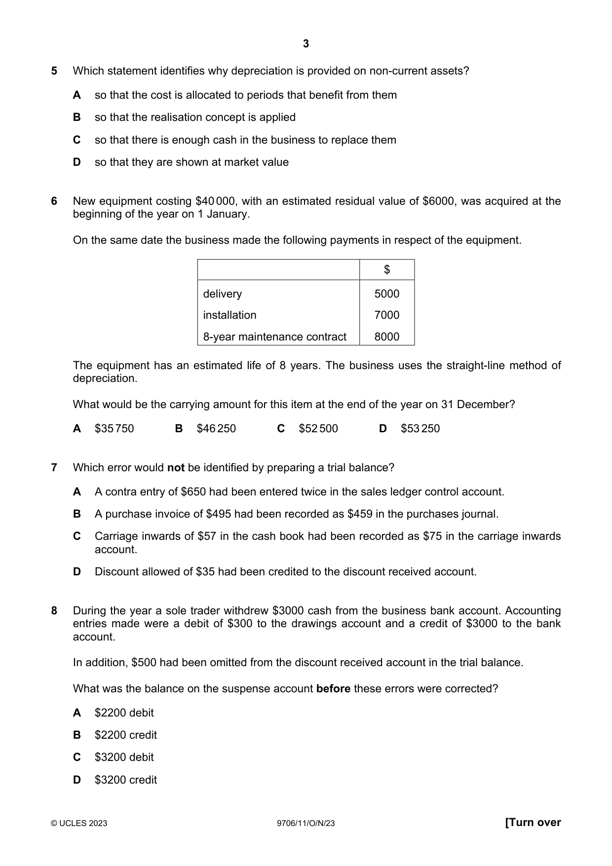 Cambridge A Level Accounting 9706 2023 Oct/Nov Paper 1 · Variant 1 question paper, page 3 of 12