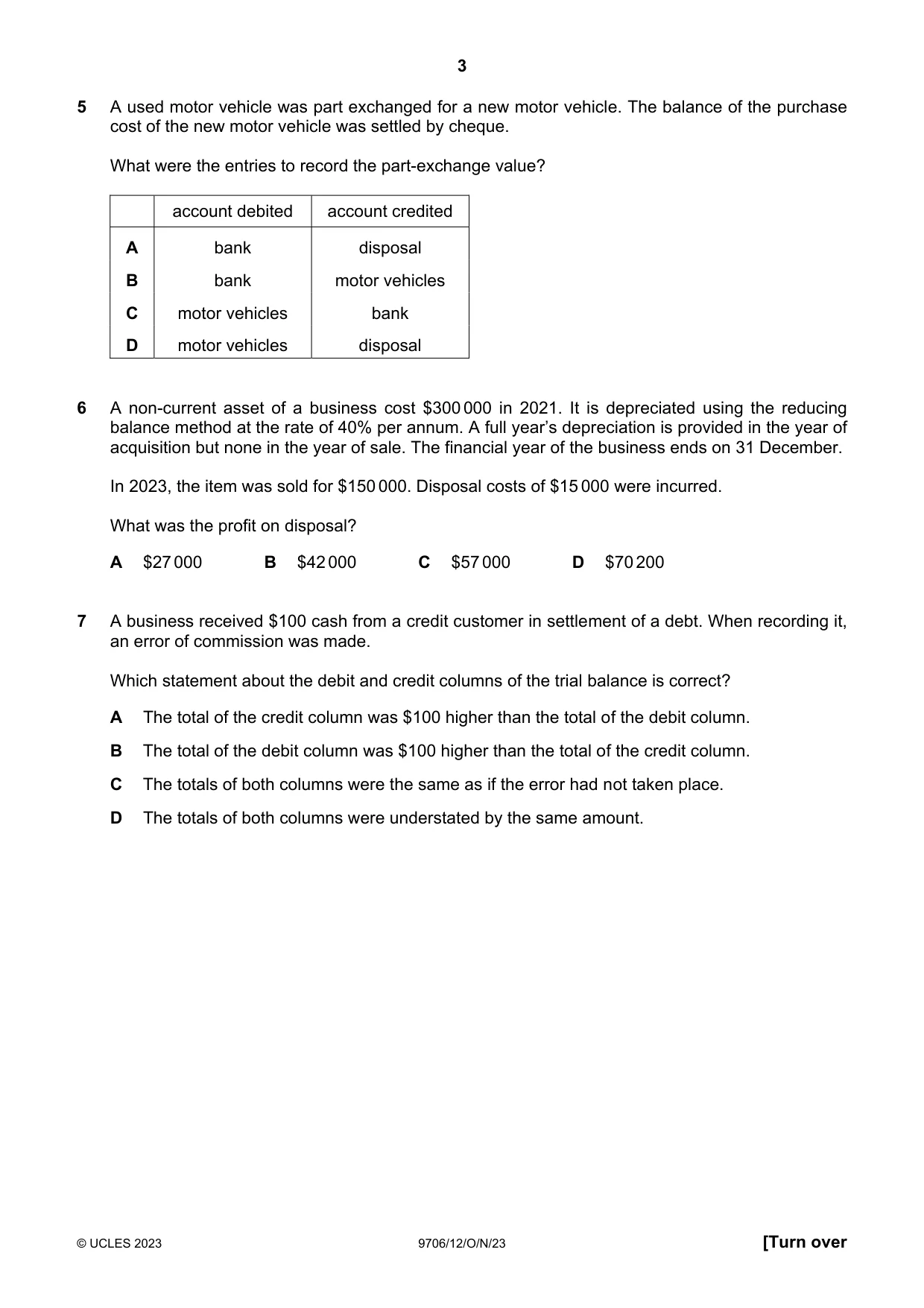 Cambridge A Level Accounting 9706 2023 Oct/Nov Paper 1 · Variant 2 question paper, page 3 of 12