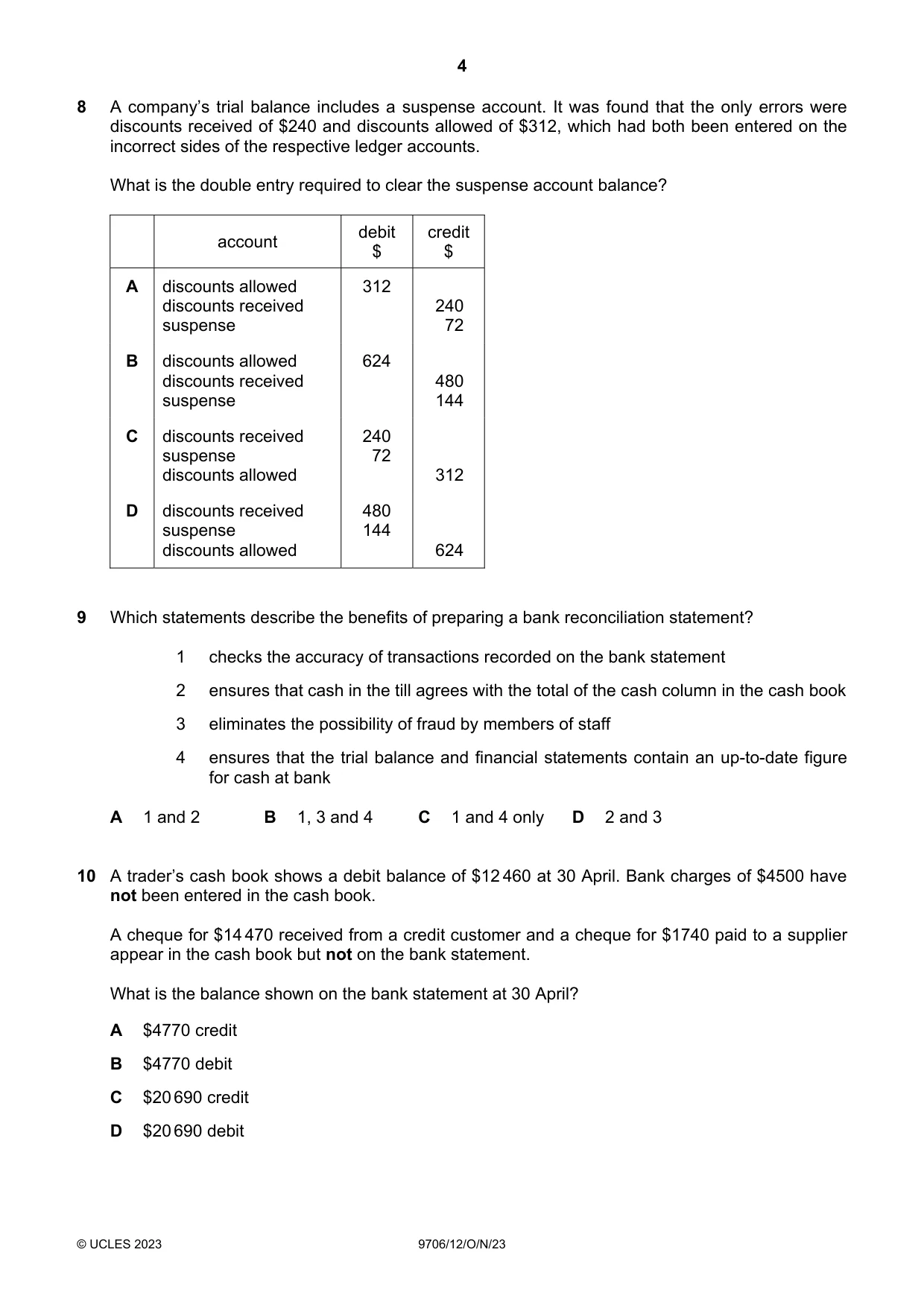 Cambridge A Level Accounting 9706 2023 Oct/Nov Paper 1 · Variant 2 question paper, page 4 of 12