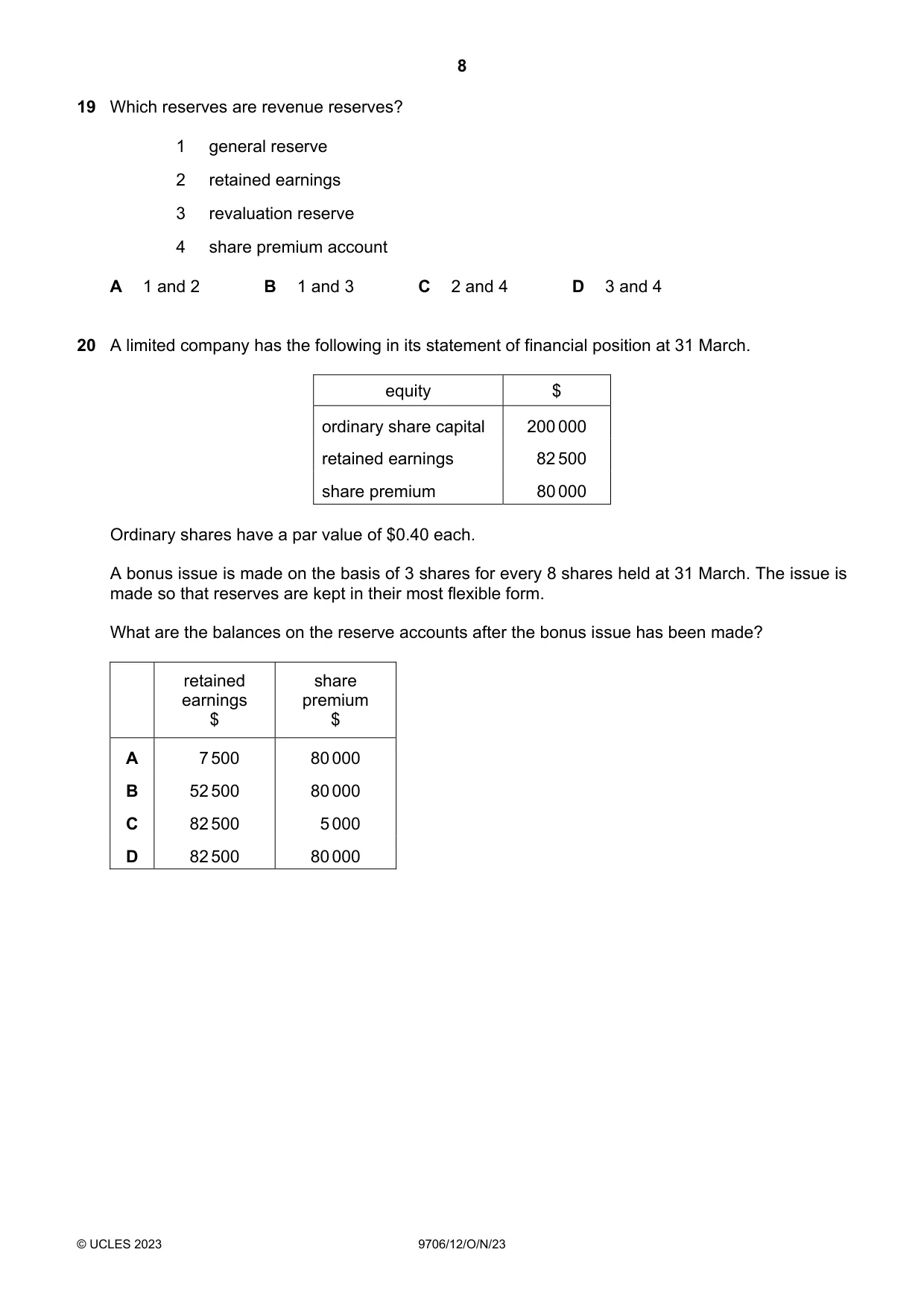 Cambridge A Level Accounting 9706 2023 Oct/Nov Paper 1 · Variant 2 question paper, page 8 of 12