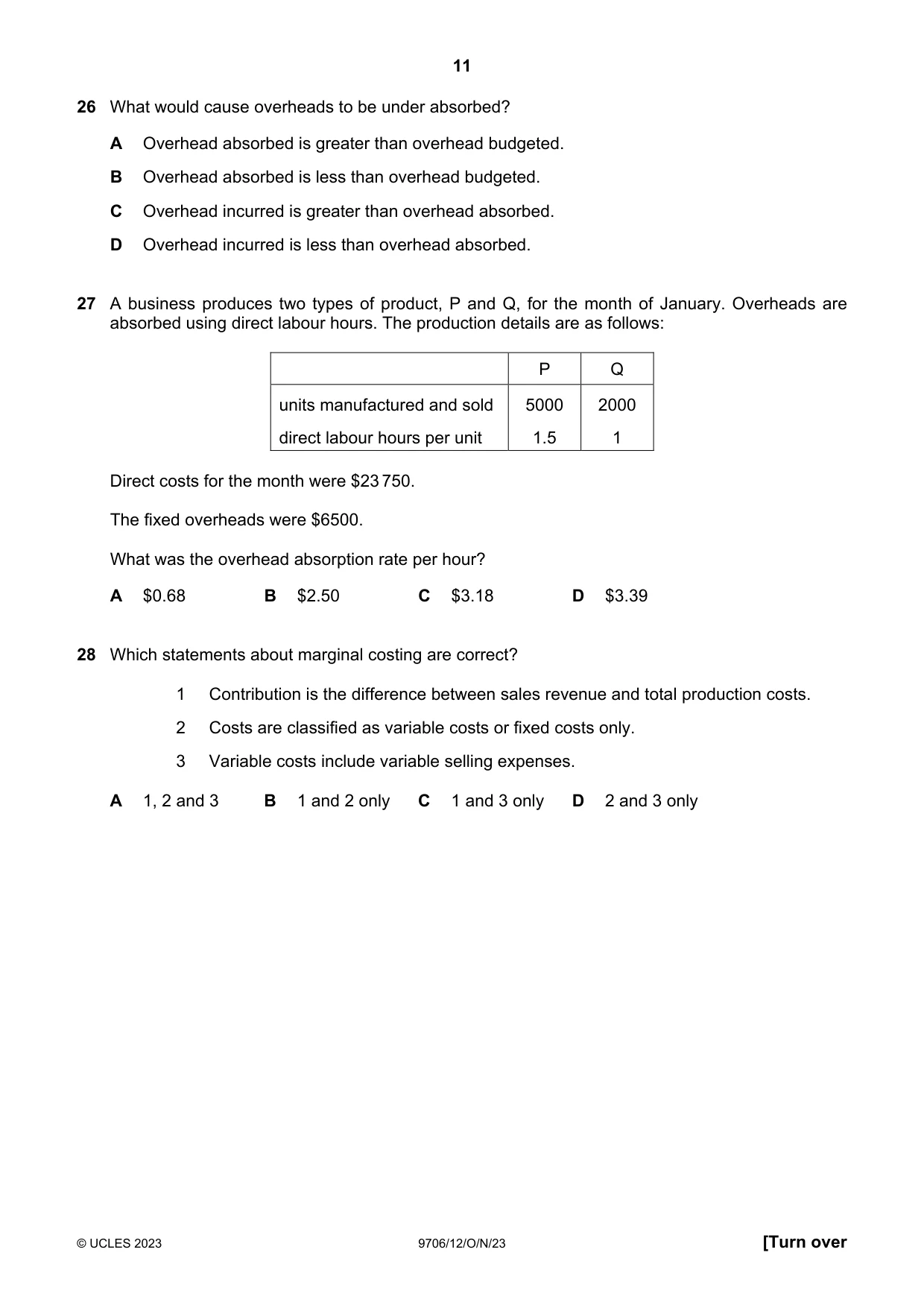 Cambridge A Level Accounting 9706 2023 Oct/Nov Paper 1 · Variant 2 question paper, page 11 of 12