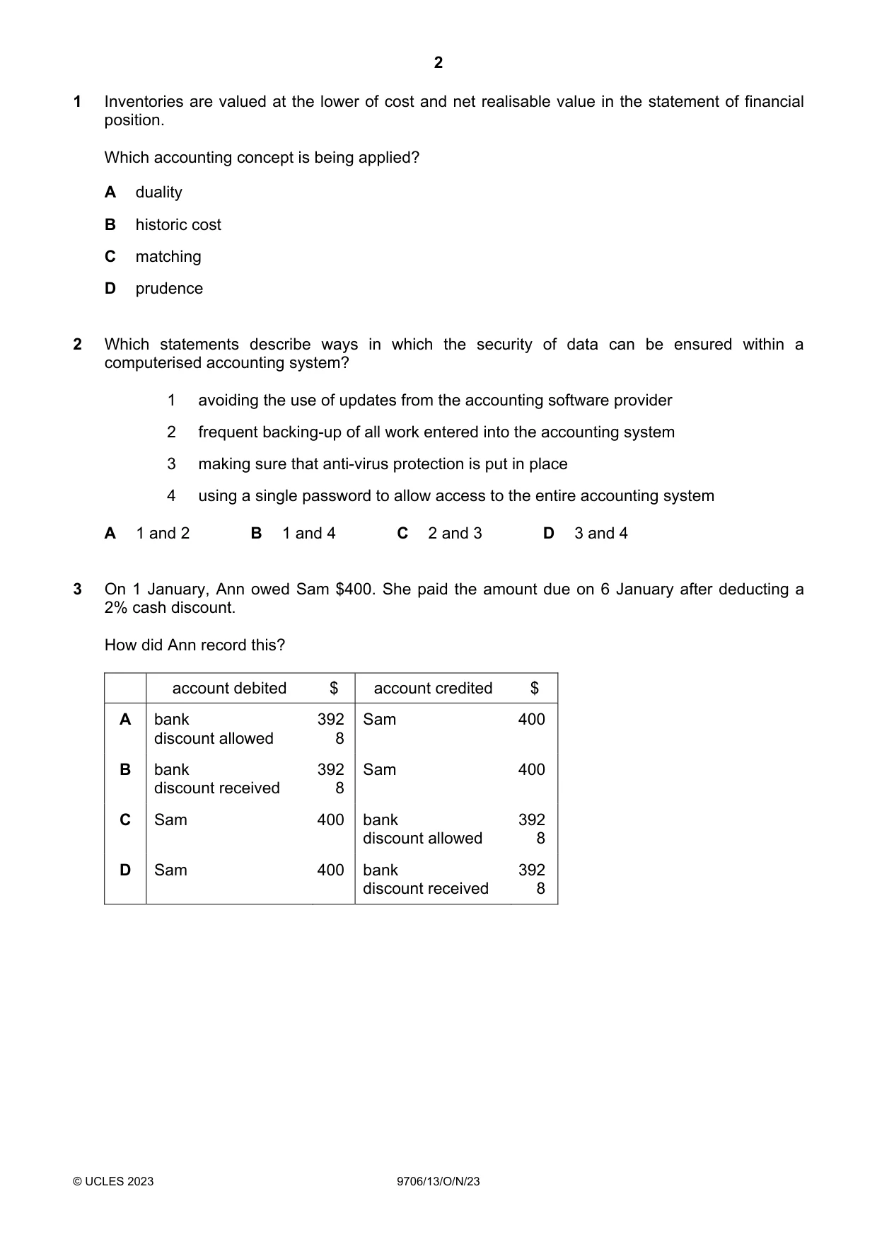 Cambridge A Level Accounting 9706 2023 Oct/Nov Paper 1 · Variant 3 question paper, page 2 of 12