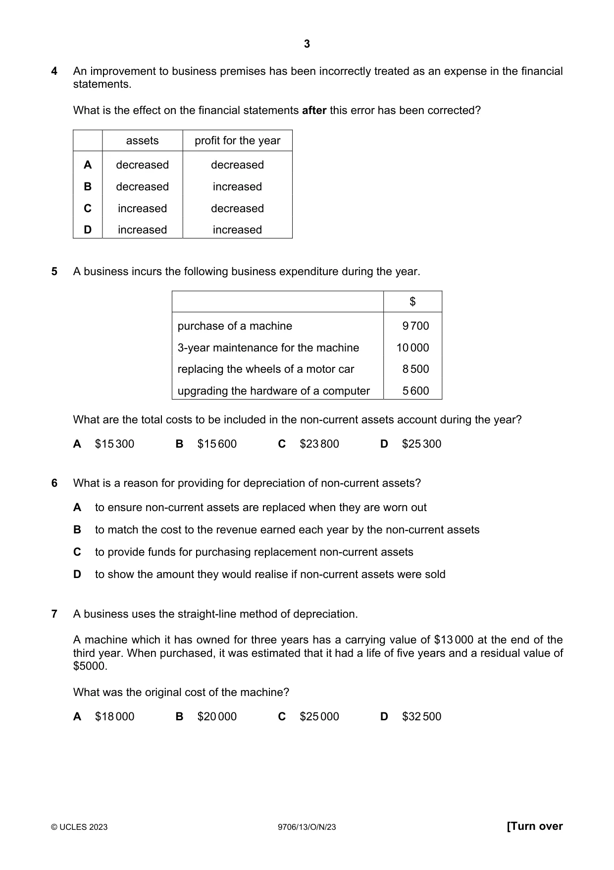 Cambridge A Level Accounting 9706 2023 Oct/Nov Paper 1 · Variant 3 question paper, page 3 of 12