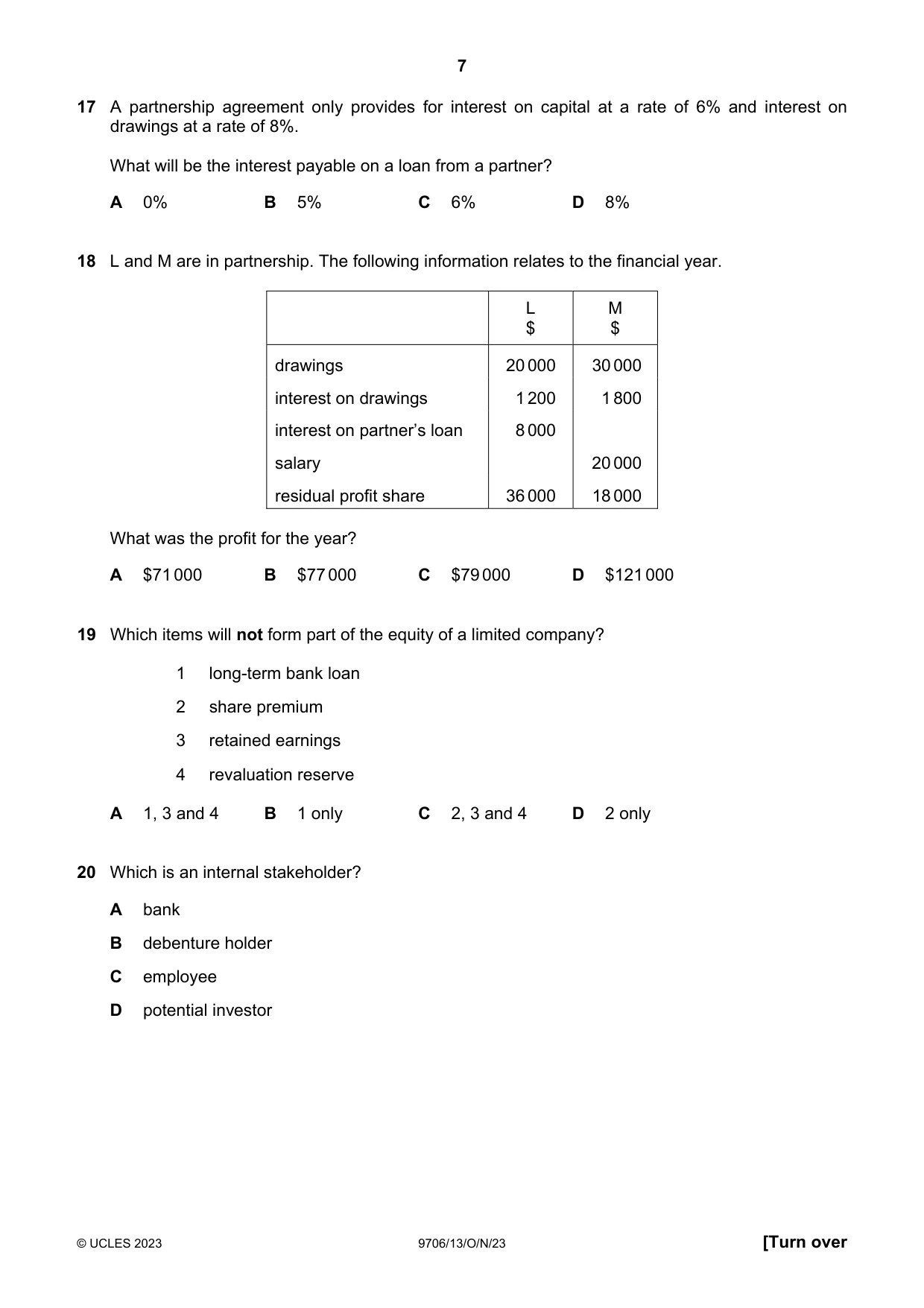 Cambridge A Level Accounting 9706 2023 Oct/Nov Paper 1 · Variant 3 question paper, page 7 of 12