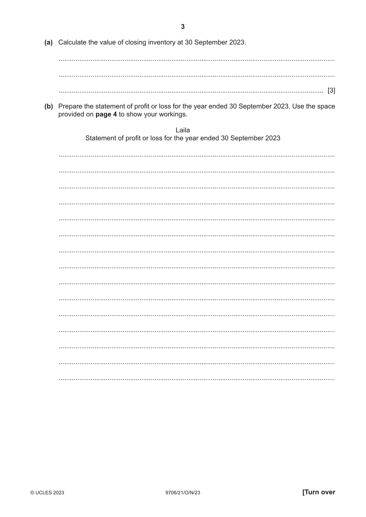 Cambridge A Level Accounting 9706 2023 Oct/Nov Paper 2 · Variant 1 question paper, page 3 of 16