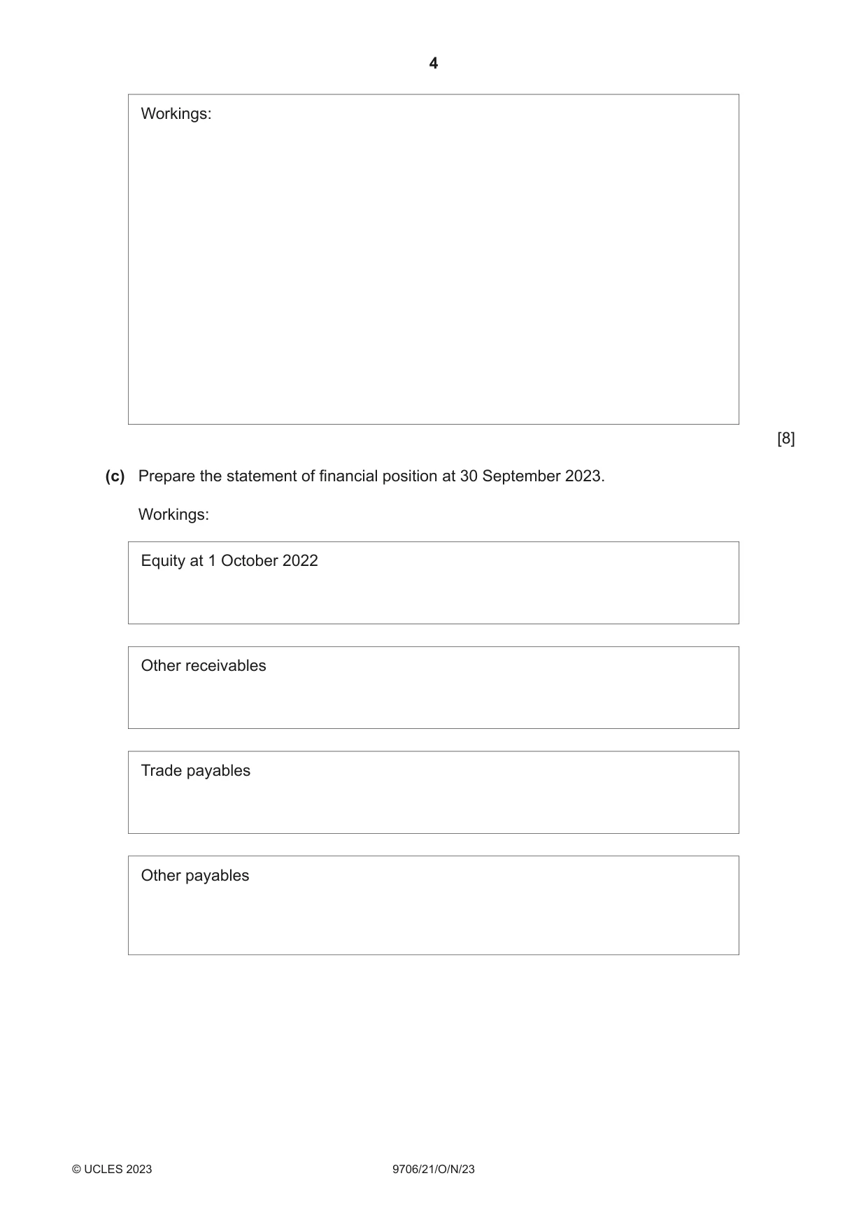 Cambridge A Level Accounting 9706 2023 Oct/Nov Paper 2 · Variant 1 question paper, page 4 of 16