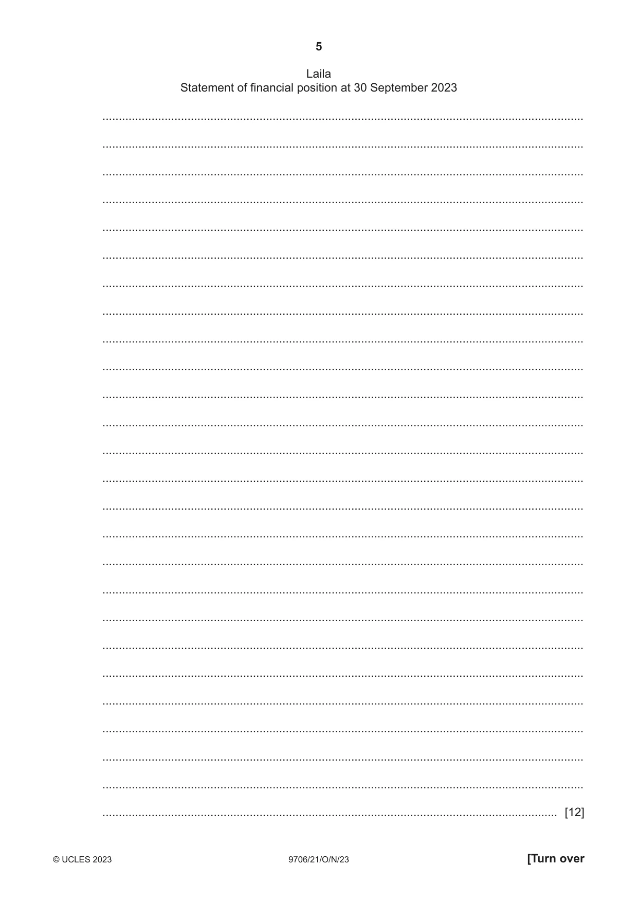 Cambridge A Level Accounting 9706 2023 Oct/Nov Paper 2 · Variant 1 question paper, page 5 of 16