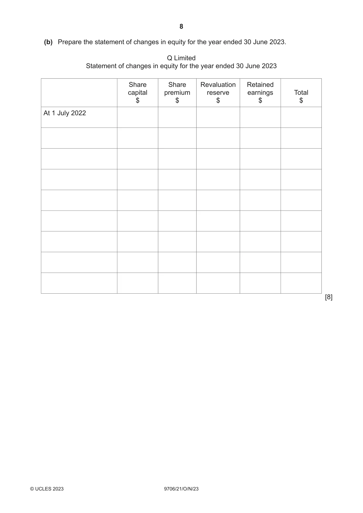 Cambridge A Level Accounting 9706 2023 Oct/Nov Paper 2 · Variant 1 question paper, page 8 of 16