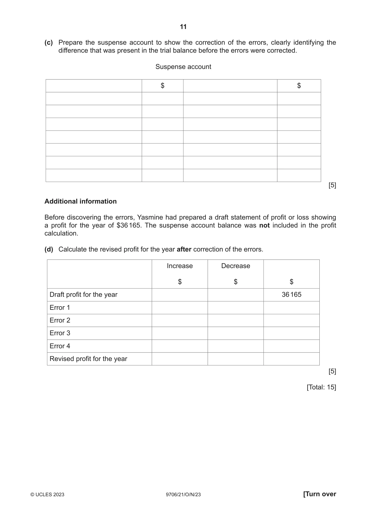 Cambridge A Level Accounting 9706 2023 Oct/Nov Paper 2 · Variant 1 question paper, page 11 of 16