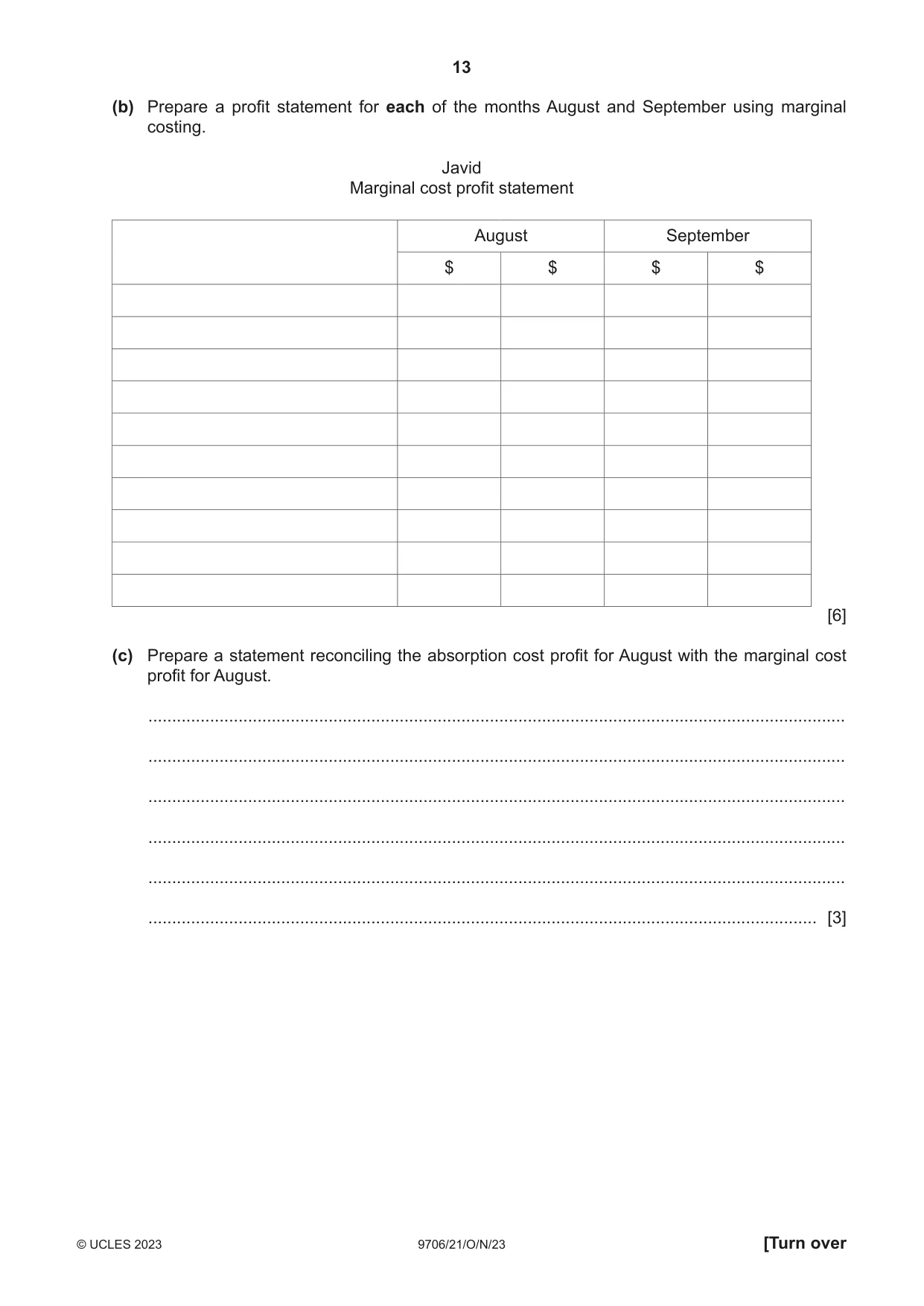 Cambridge A Level Accounting 9706 2023 Oct/Nov Paper 2 · Variant 1 question paper, page 13 of 16