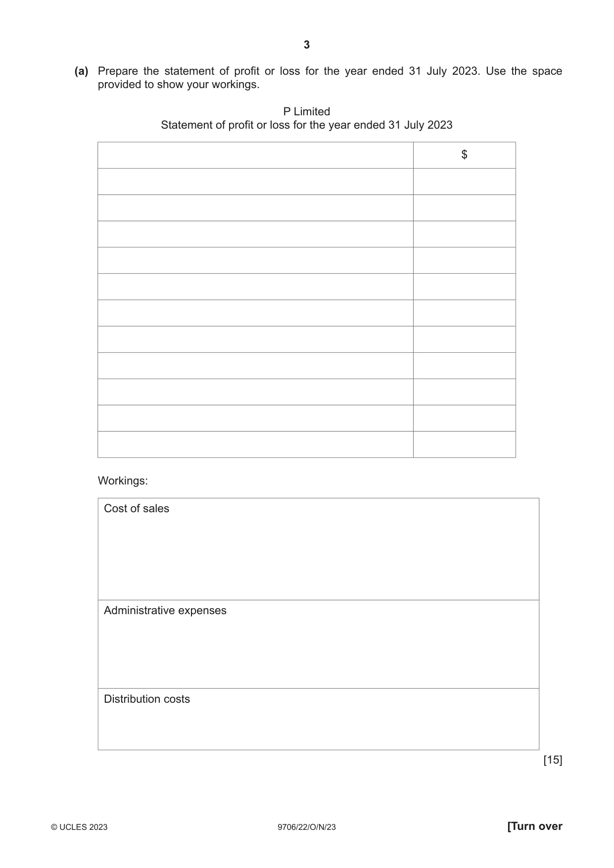 Cambridge A Level Accounting 9706 2023 Oct/Nov Paper 2 · Variant 2 question paper, page 3 of 20