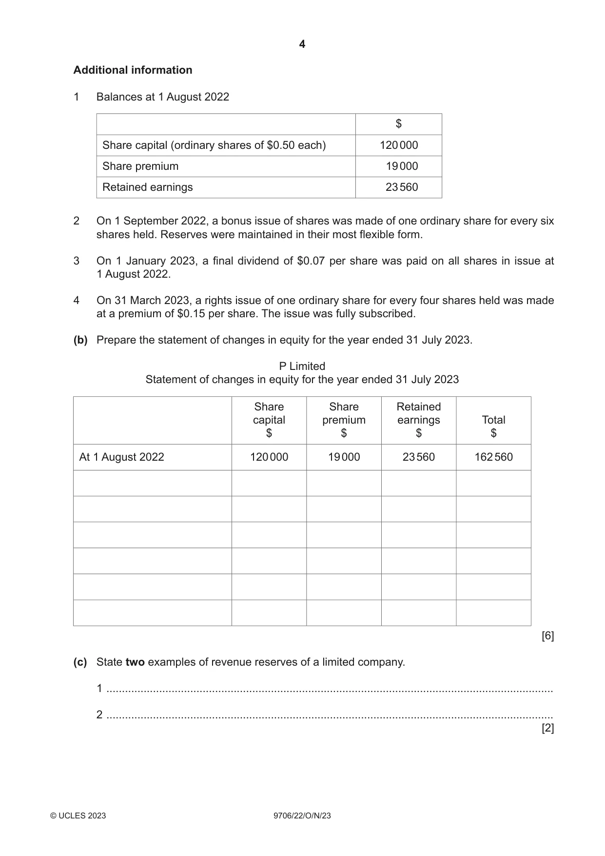 Cambridge A Level Accounting 9706 2023 Oct/Nov Paper 2 · Variant 2 question paper, page 4 of 20
