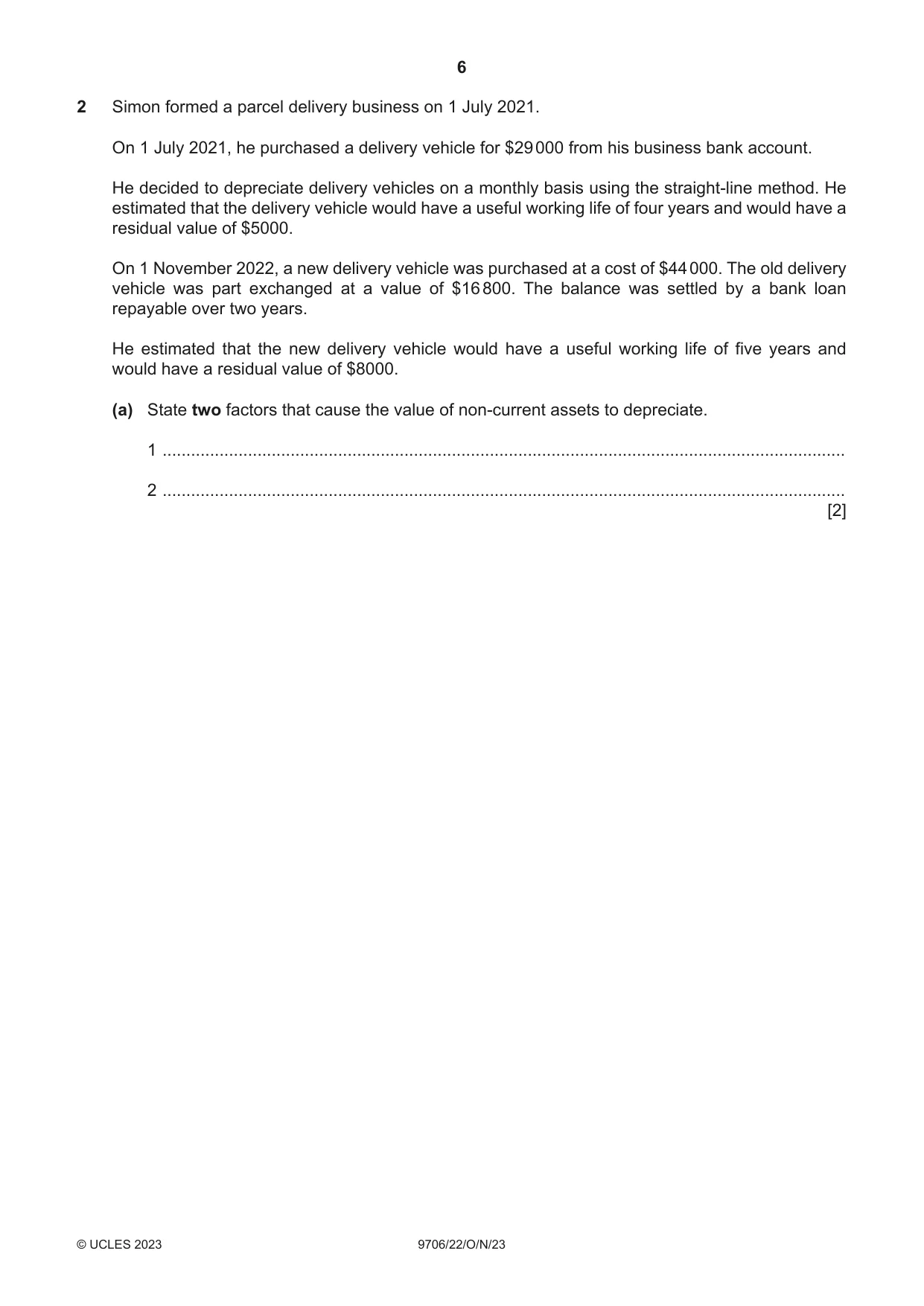 Cambridge A Level Accounting 9706 2023 Oct/Nov Paper 2 · Variant 2 question paper, page 6 of 20