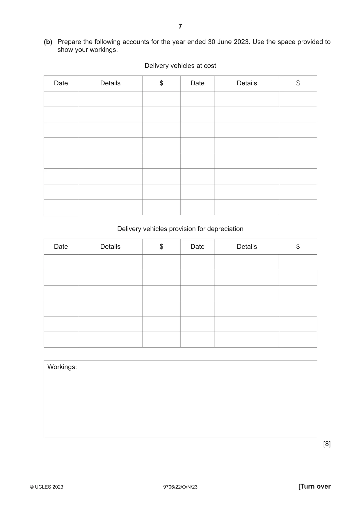 Cambridge A Level Accounting 9706 2023 Oct/Nov Paper 2 · Variant 2 question paper, page 7 of 20