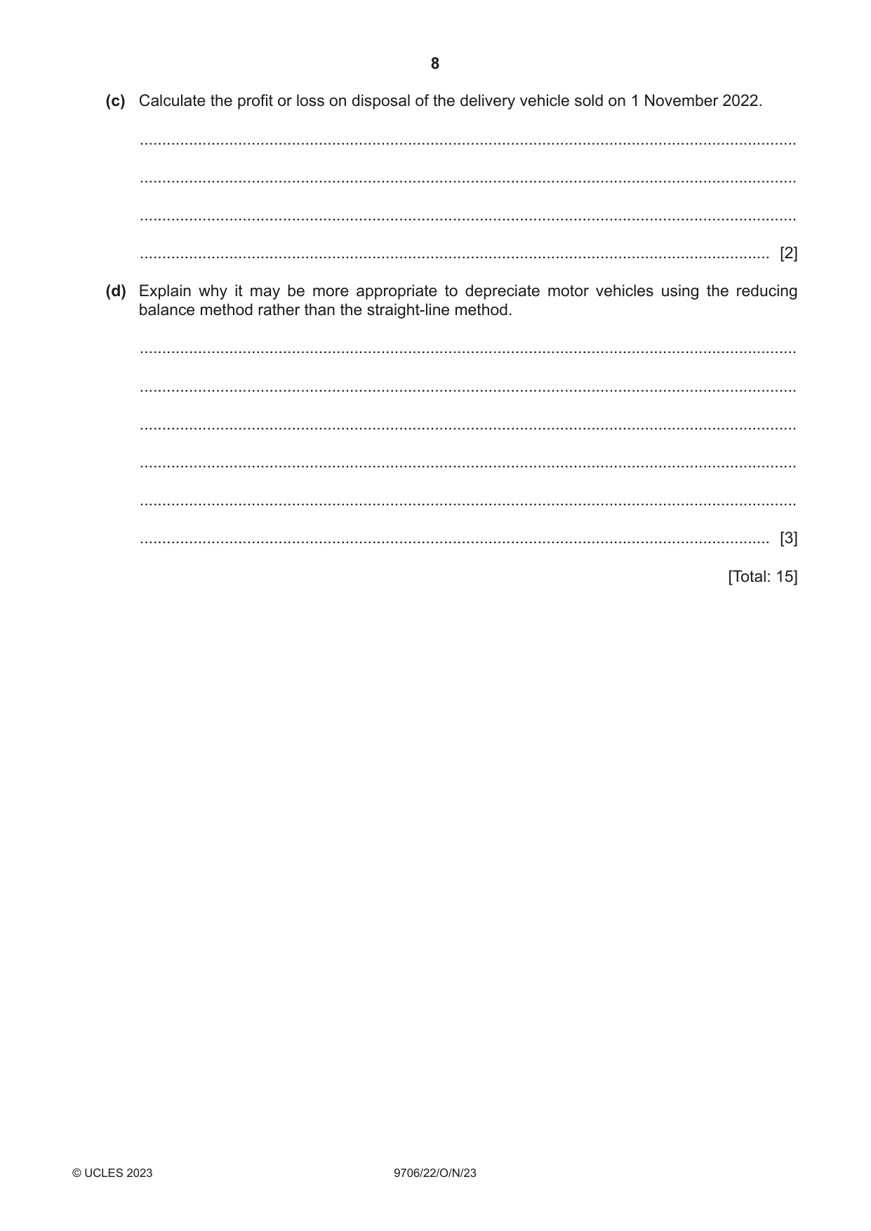 Cambridge A Level Accounting 9706 2023 Oct/Nov Paper 2 · Variant 2 question paper, page 8 of 20