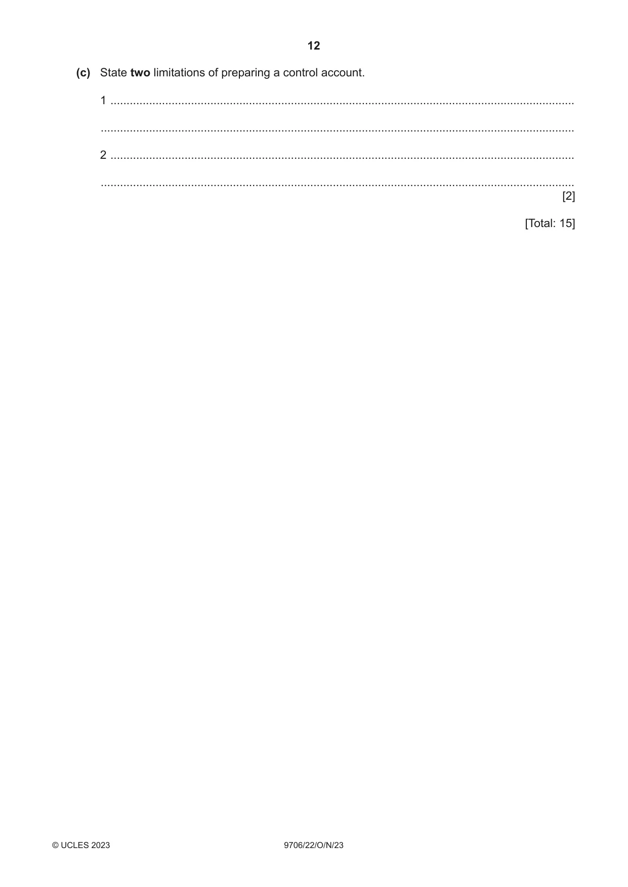 Cambridge A Level Accounting 9706 2023 Oct/Nov Paper 2 · Variant 2 question paper, page 12 of 20