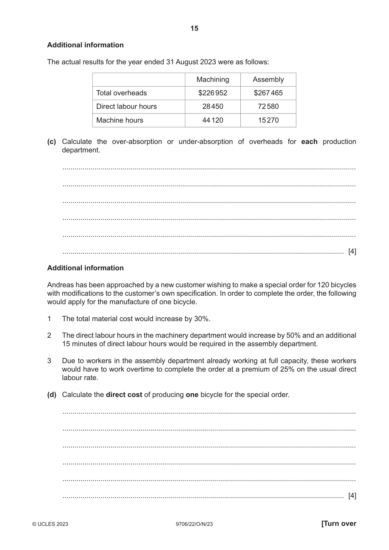 Cambridge A Level Accounting 9706 2023 Oct/Nov Paper 2 · Variant 2 question paper, page 15 of 20