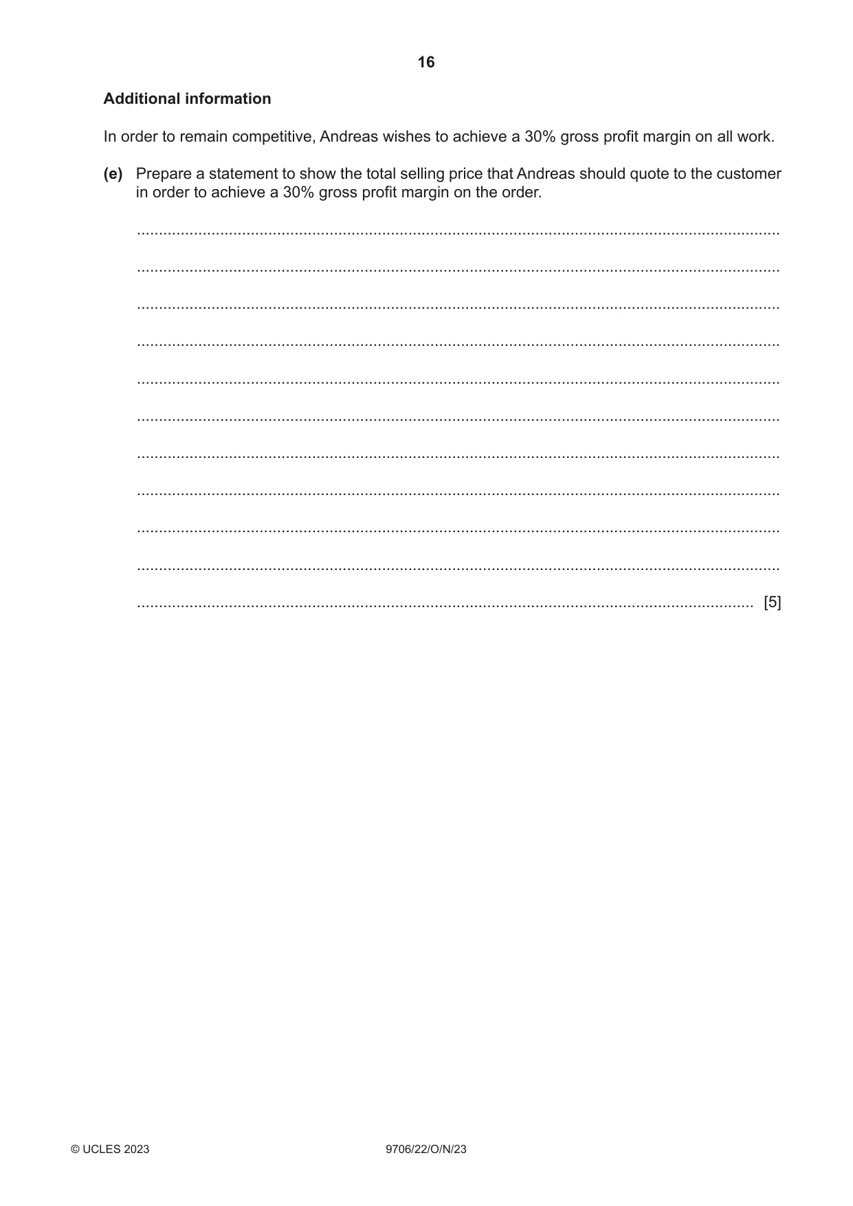 Cambridge A Level Accounting 9706 2023 Oct/Nov Paper 2 · Variant 2 question paper, page 16 of 20