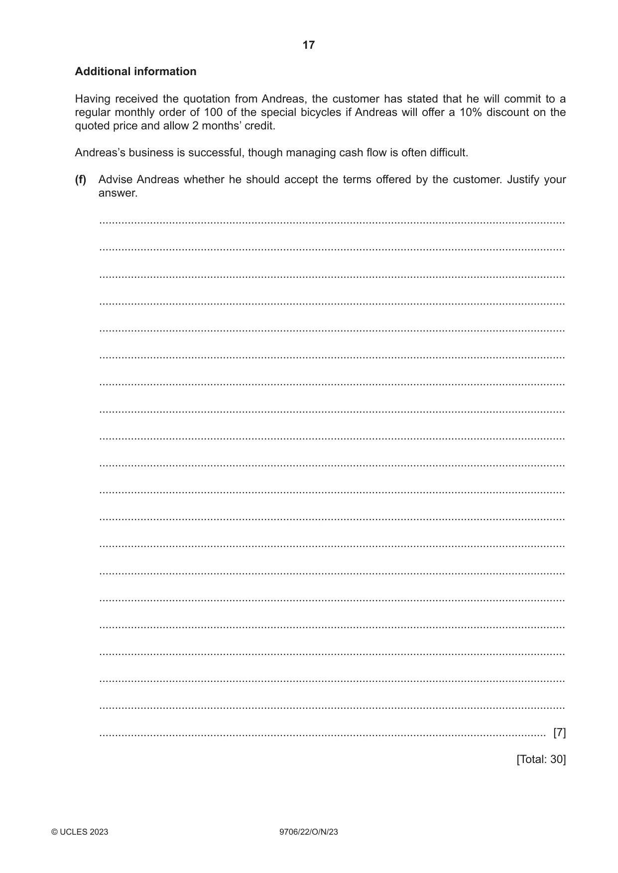 Cambridge A Level Accounting 9706 2023 Oct/Nov Paper 2 · Variant 2 question paper, page 17 of 20