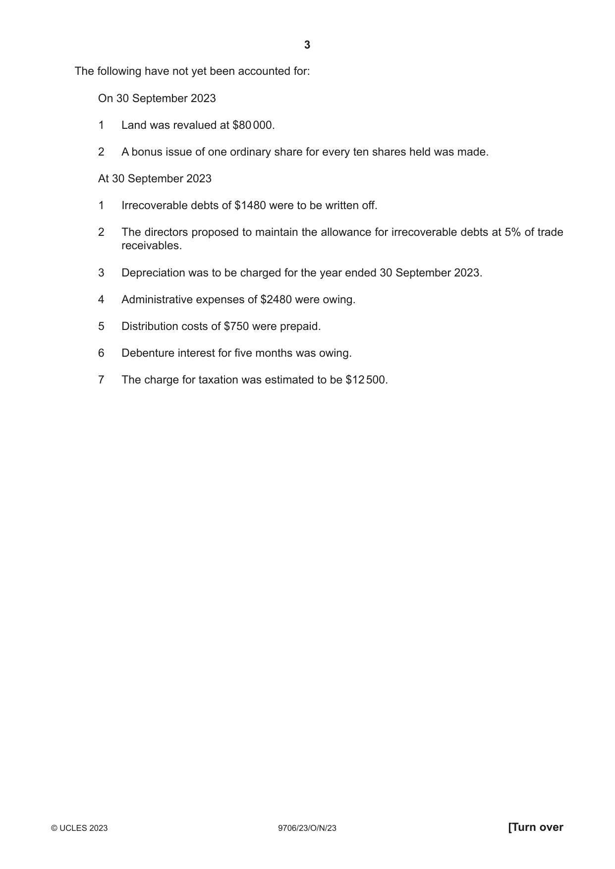 Cambridge A Level Accounting 9706 2023 Oct/Nov Paper 2 · Variant 3 question paper, page 3 of 20