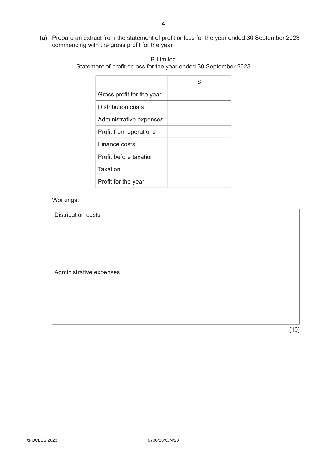 Cambridge A Level Accounting 9706 2023 Oct/Nov Paper 2 · Variant 3 question paper, page 4 of 20