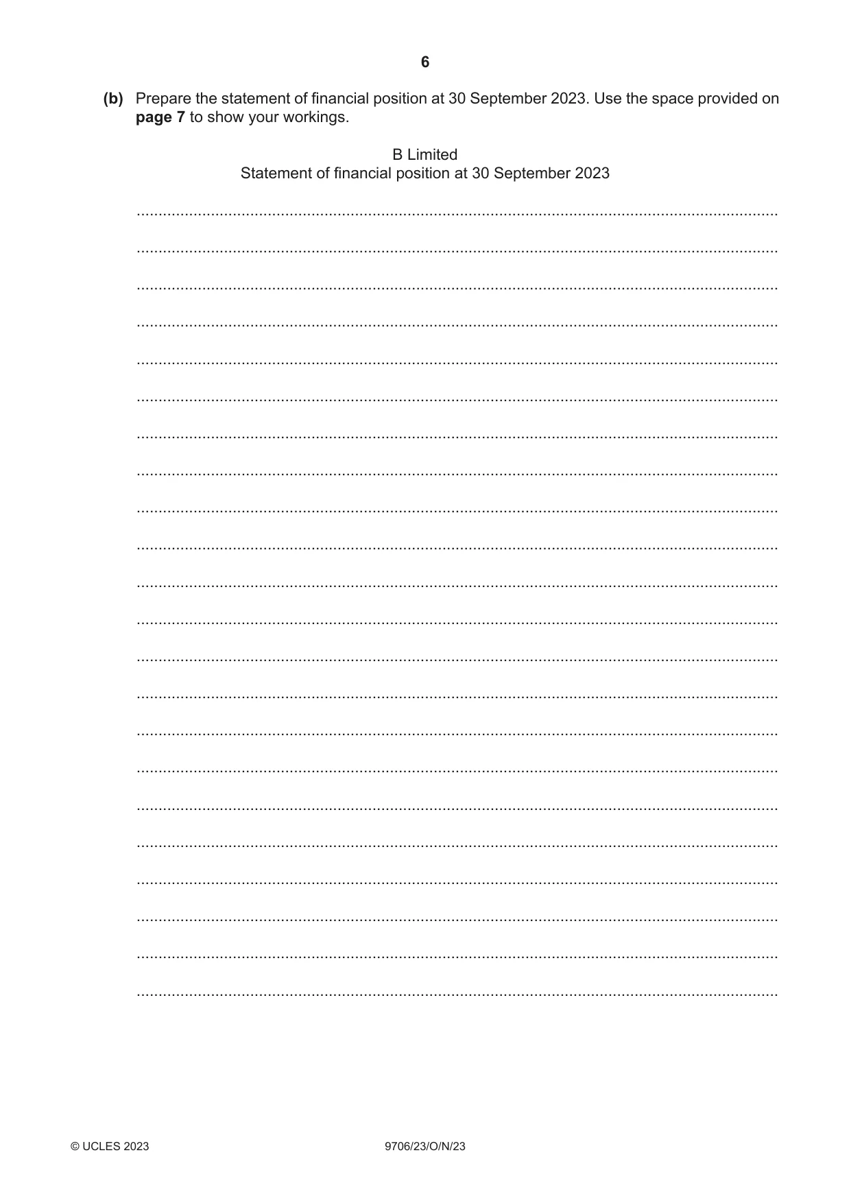 Cambridge A Level Accounting 9706 2023 Oct/Nov Paper 2 · Variant 3 question paper, page 6 of 20
