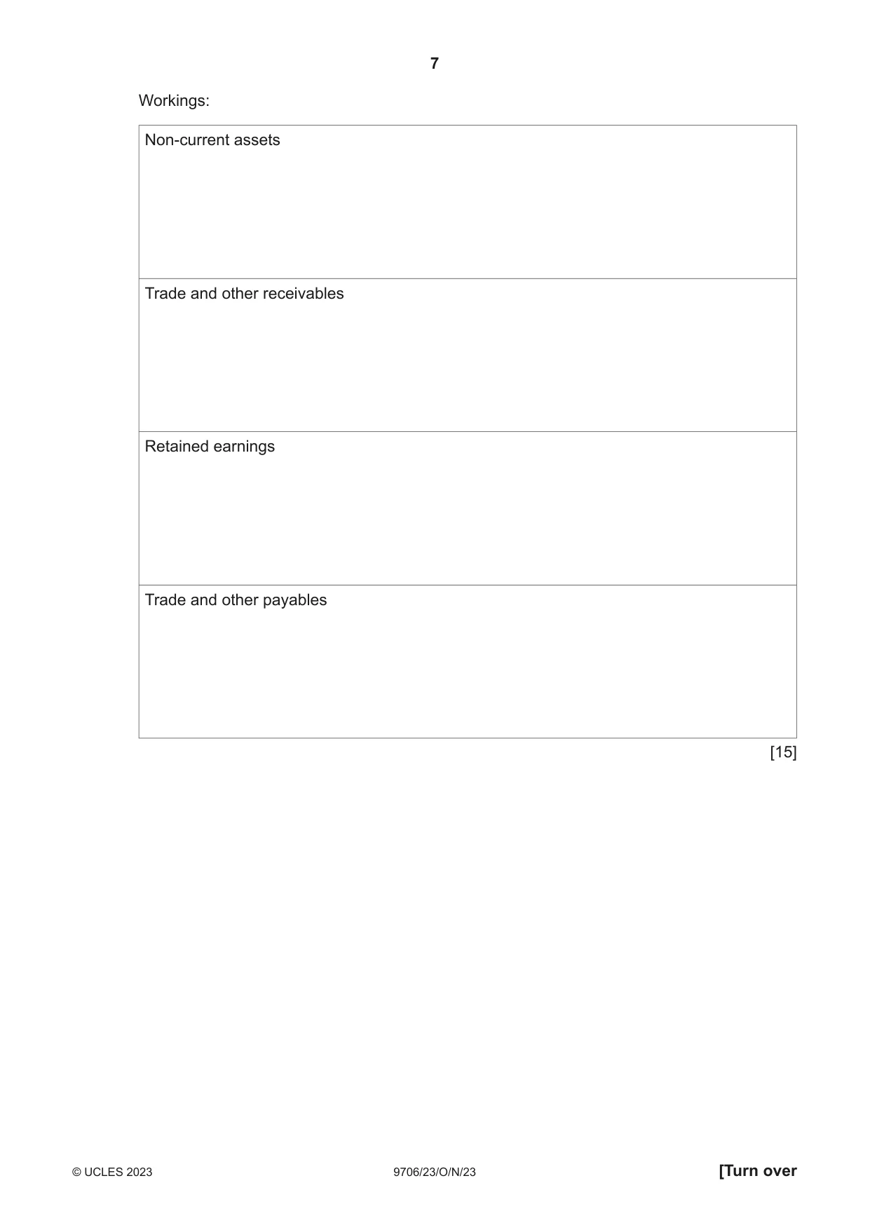 Cambridge A Level Accounting 9706 2023 Oct/Nov Paper 2 · Variant 3 question paper, page 7 of 20
