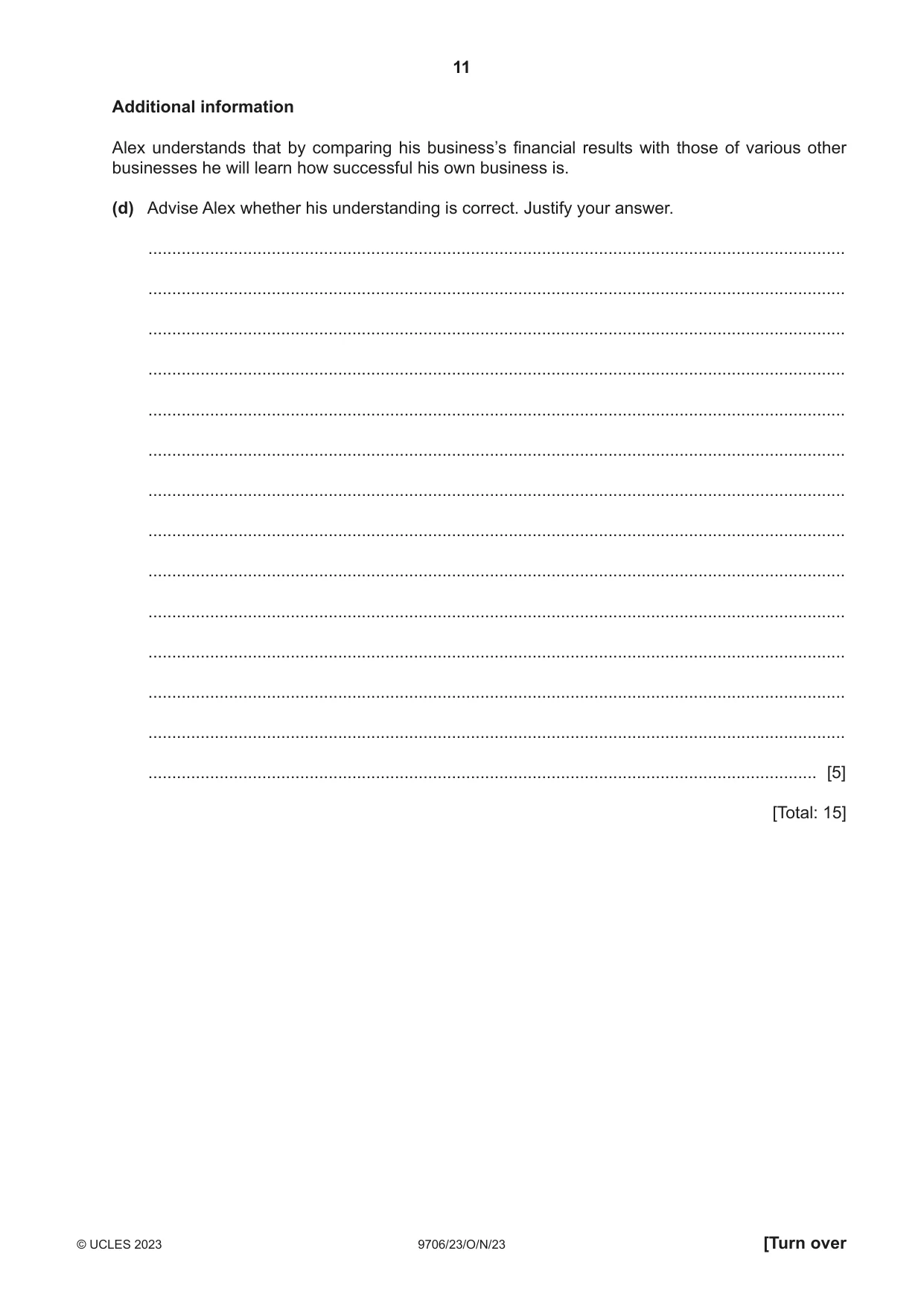 Cambridge A Level Accounting 9706 2023 Oct/Nov Paper 2 · Variant 3 question paper, page 11 of 20