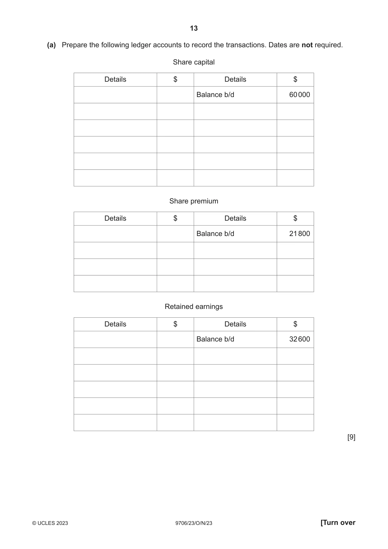 Cambridge A Level Accounting 9706 2023 Oct/Nov Paper 2 · Variant 3 question paper, page 13 of 20